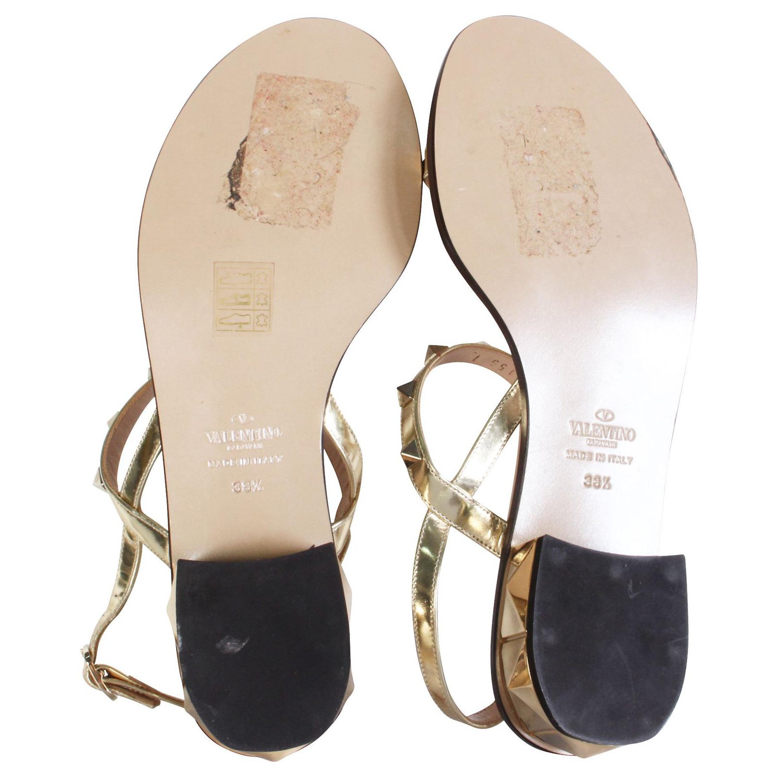 Valentino Rockstud sandals Golden Metallic Leather ref.307962 
