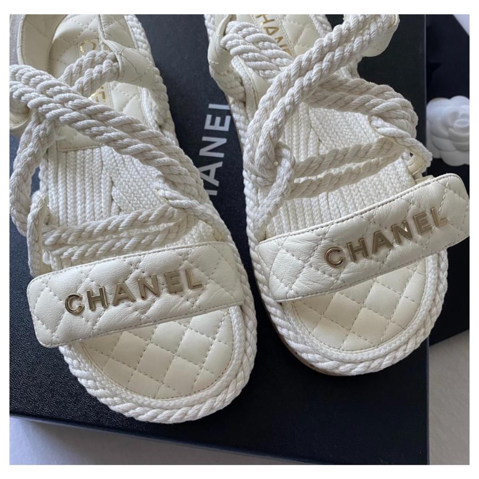 white chanel rope sandals