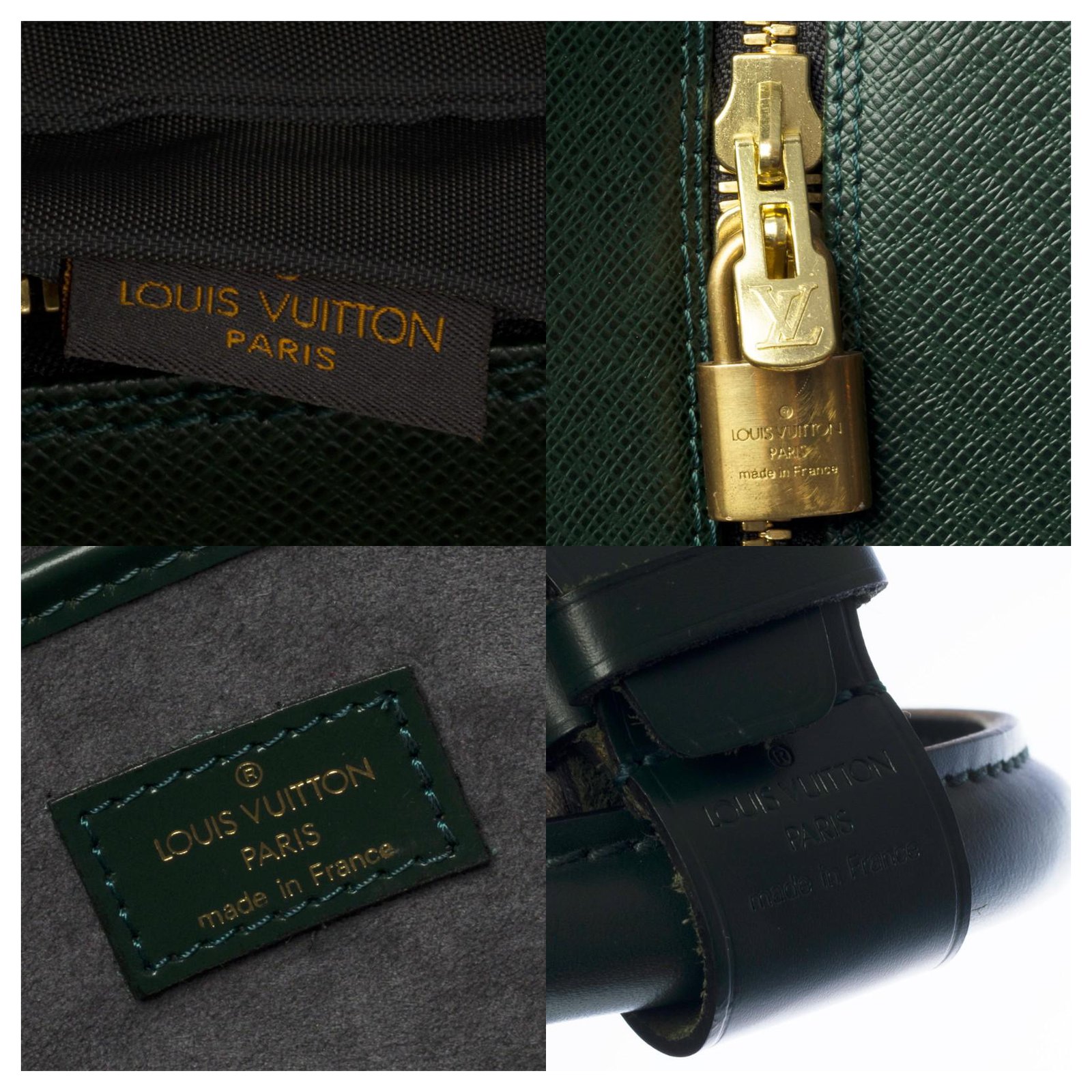 LOUIS VUITTON Taiga Men's Leather Belt made in France Dark Green x Gold