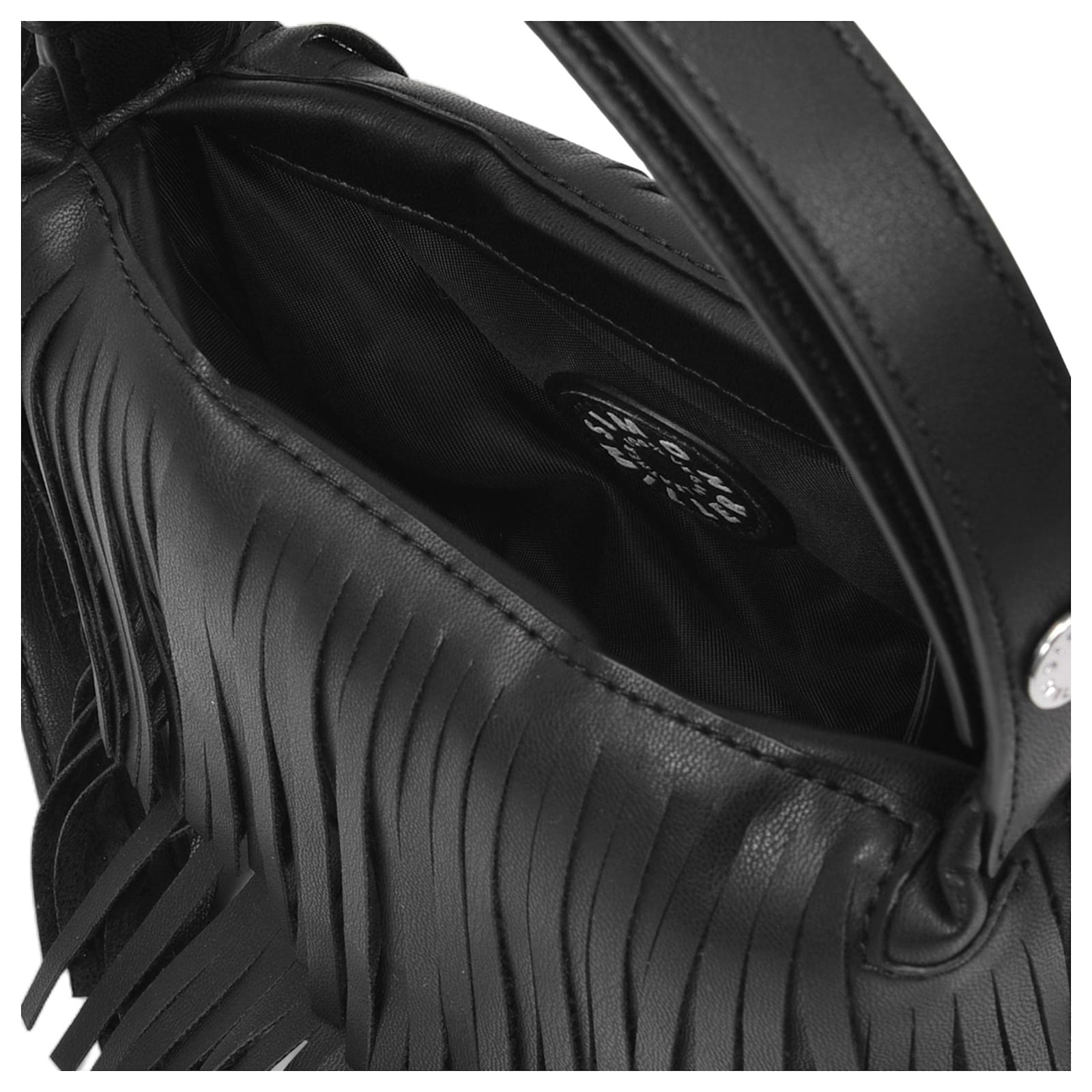 Simon Miller Mini Puffin Fringe Bag In Black Vegan Leather
