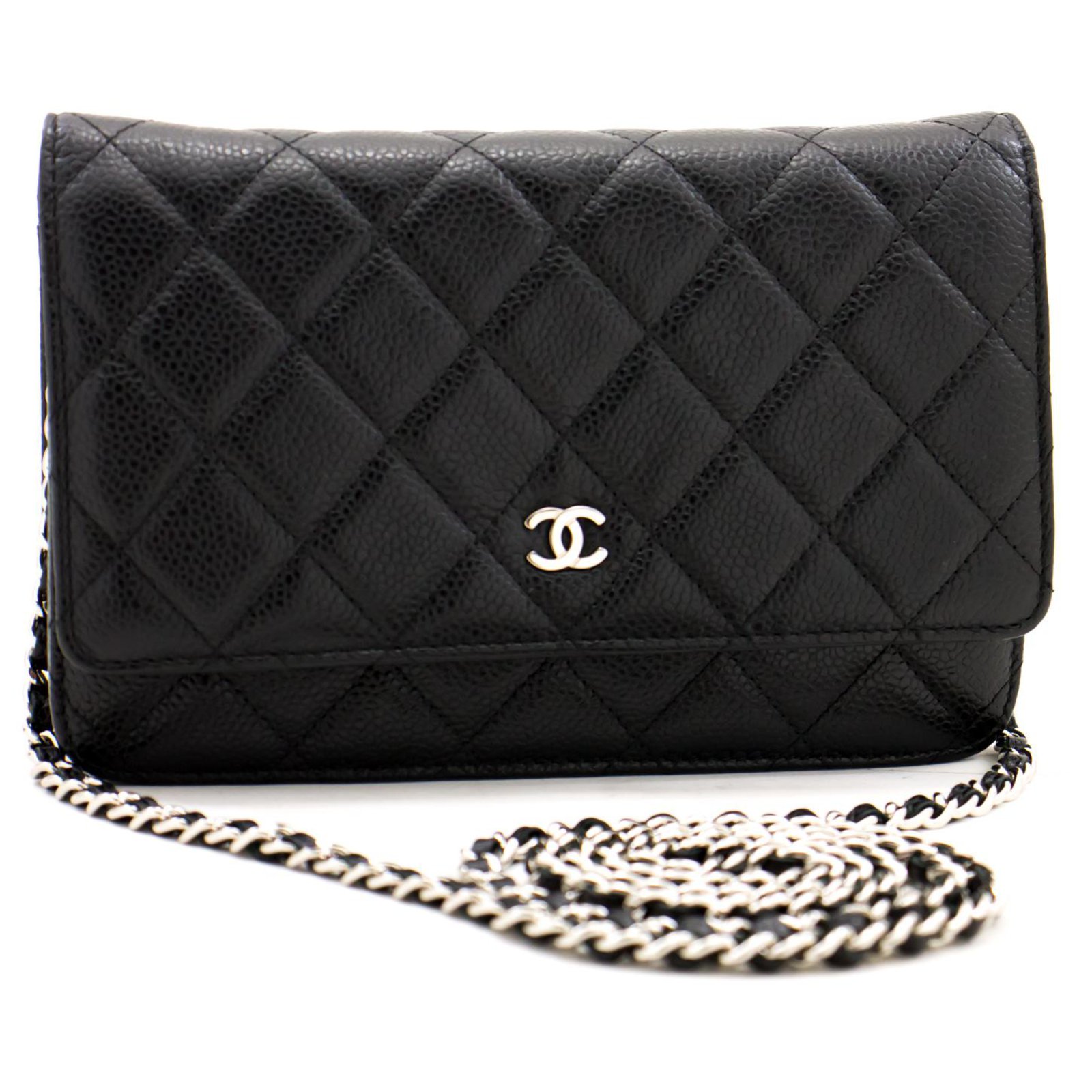 j70 CHANEL Authentic Caviar Wallet On Chain WOC Double Zip Chain