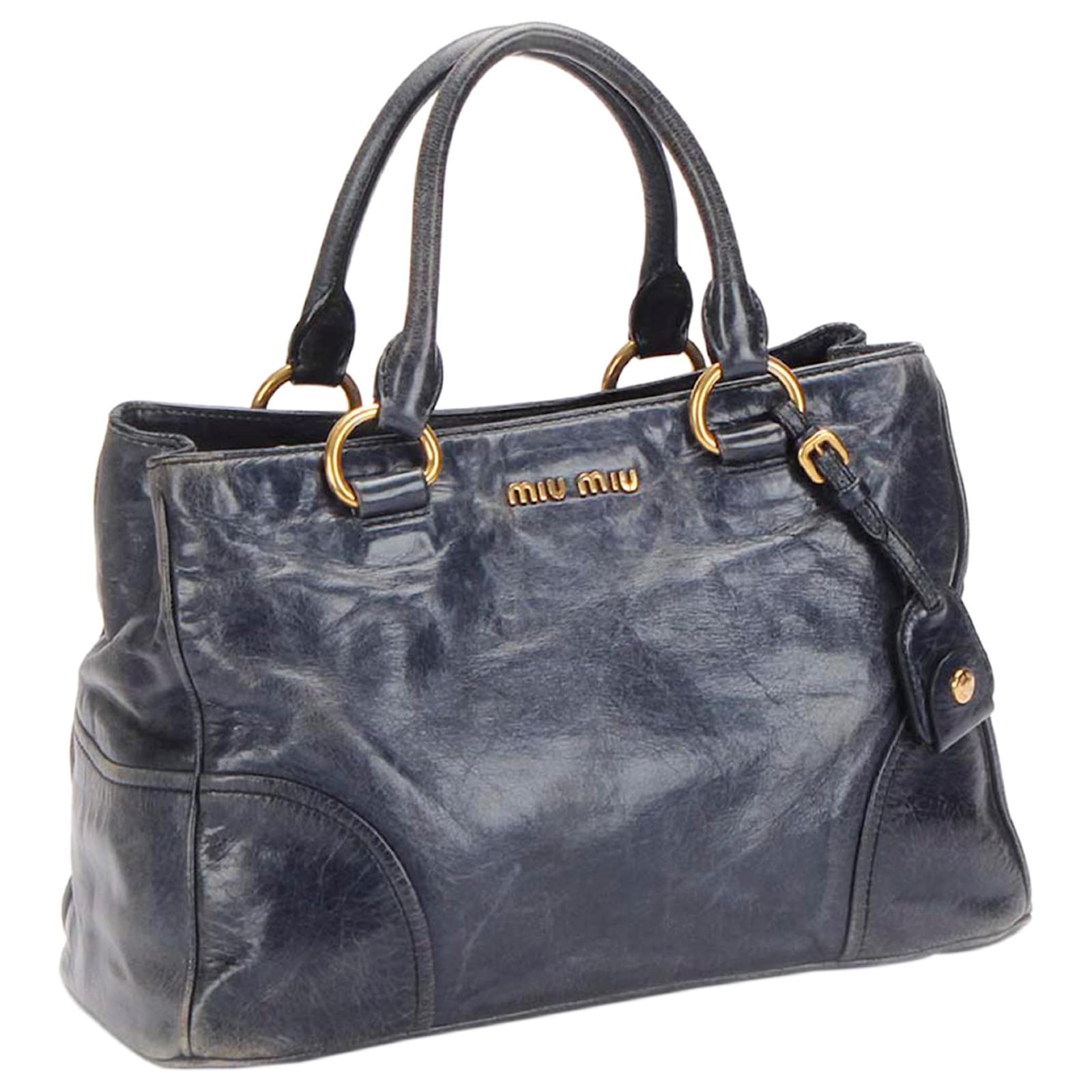 Miu Miu Blue Vitello Shine Handbag Dark blue Leather Pony