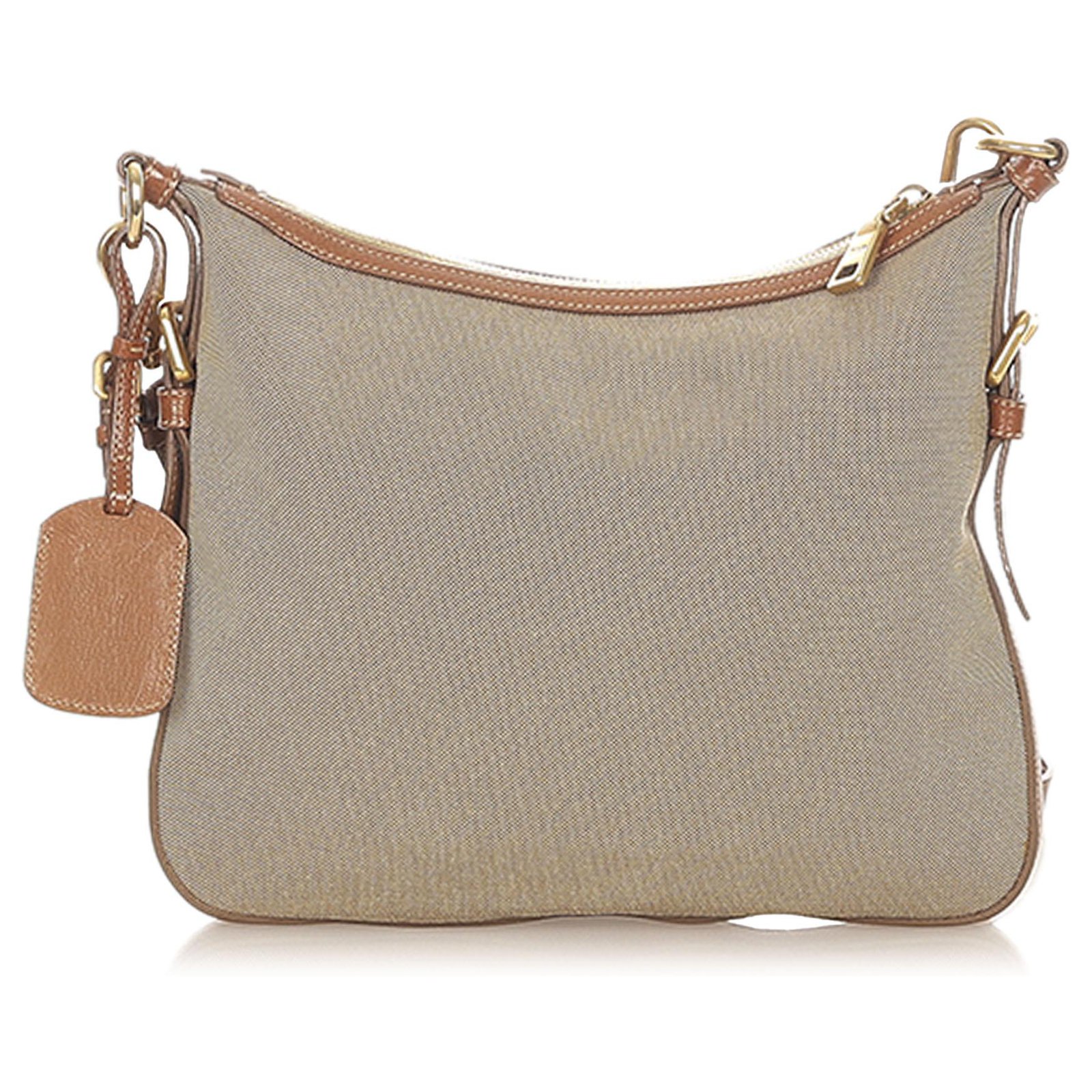 Prada Brown Canapa Canvas Crossbody Bag Beige Leather Cloth Pony-style  calfskin Cloth ref.310188 - Joli Closet