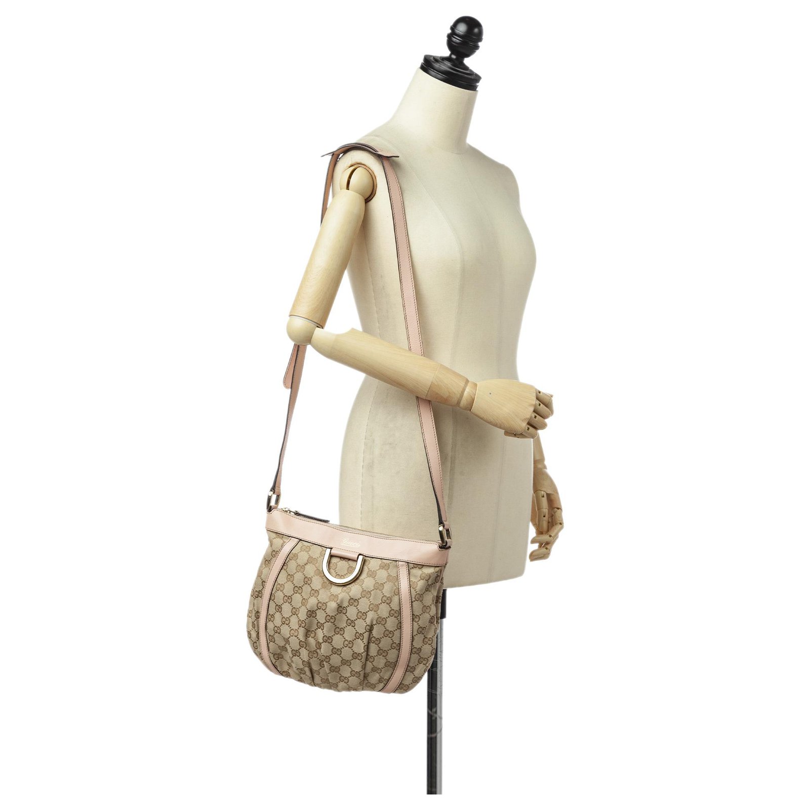 Gucci Brown GG Canvas Abbey D-Ring Crossbody Bag Pink Beige Leather Cloth  Pony-style calfskin Cloth ref.310215 - Joli Closet