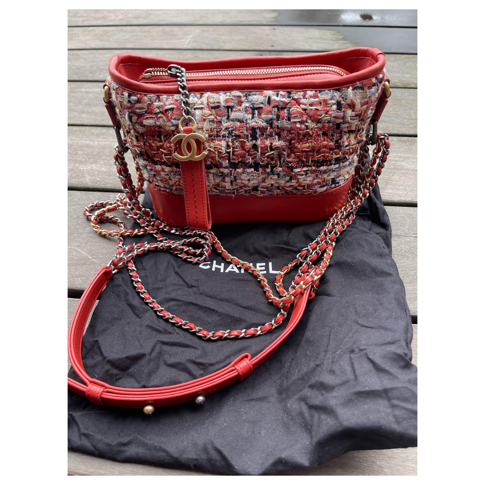 Chanel Vintage Denim Timeless bag Red Gold hardware ref.591537 - Joli Closet