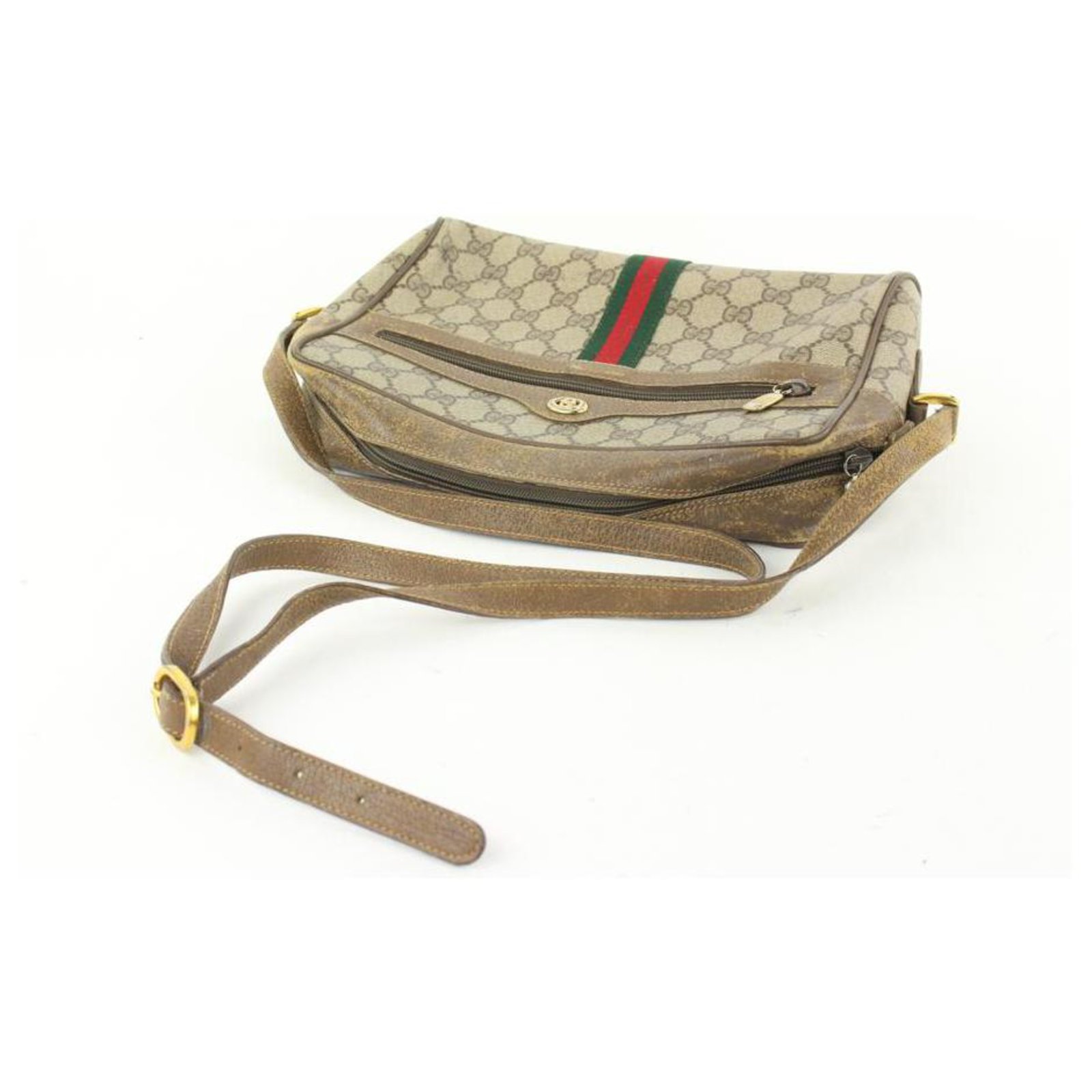 Gucci monogram Ophidia web stripe crossbody bag Chestnut Leather ref.123744  - Joli Closet