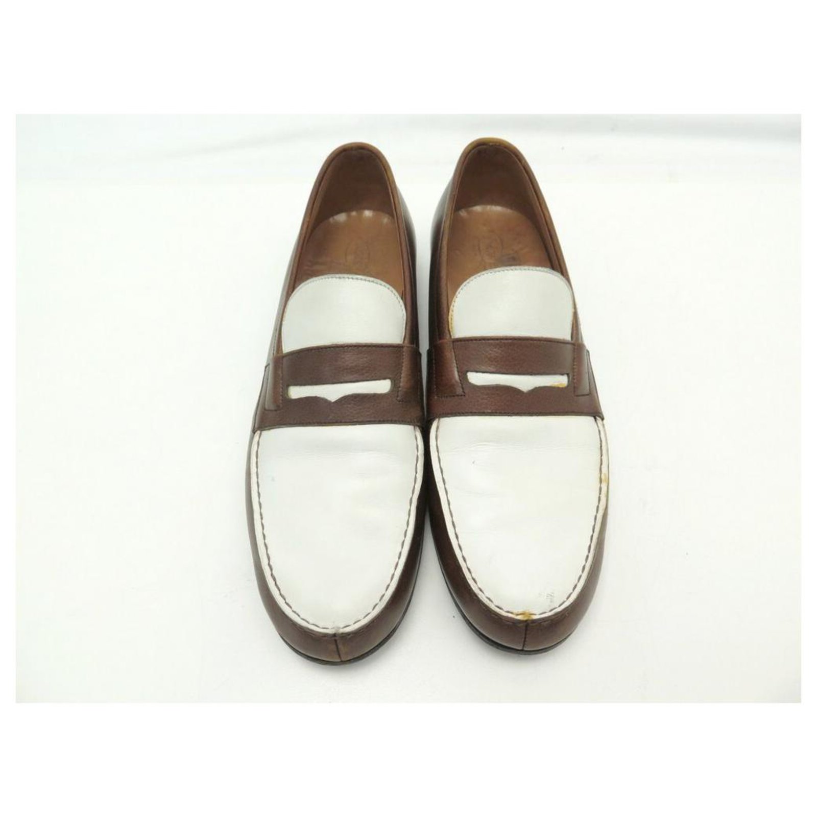 JM WESTON LOAFERS 182 6.5b 40 40.5 FINE TWO-TONE LEATHER SHOES ref