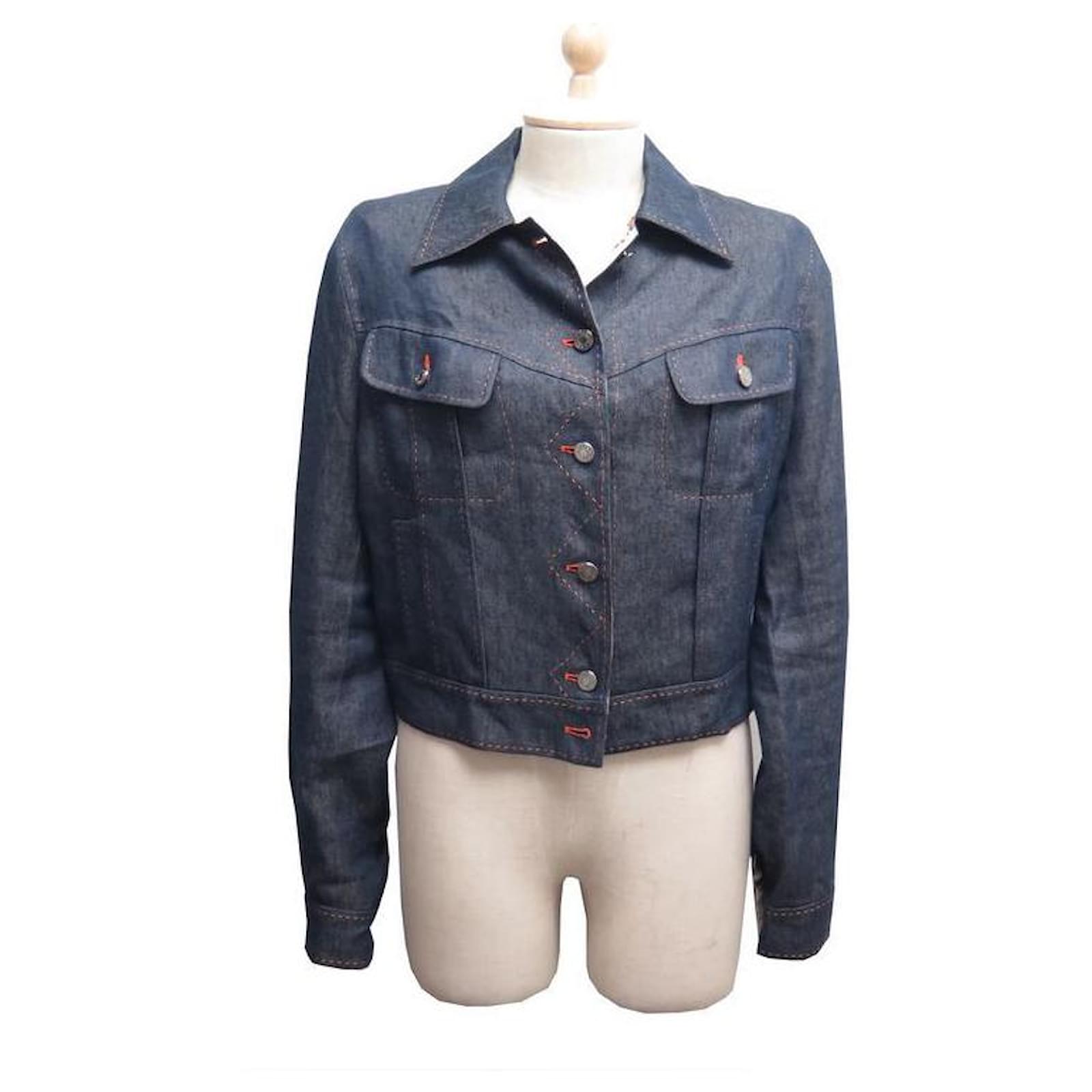 Hermès NEW HERMES DENIM JACKET CIRQUE MOLIER SADDLE STUDS 40 M SILK JACKET Blue Linen ref.311860