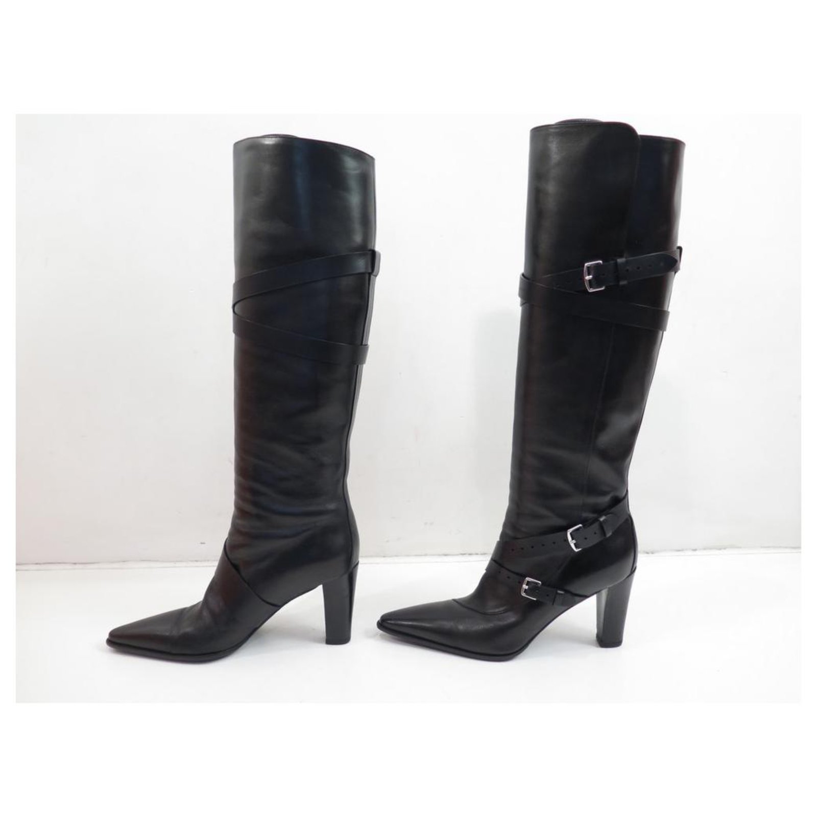 Hermès HERMES HIGH HEEL BOOTS 37 BLACK BOX LEATHER BOOTS WITH BOX ...