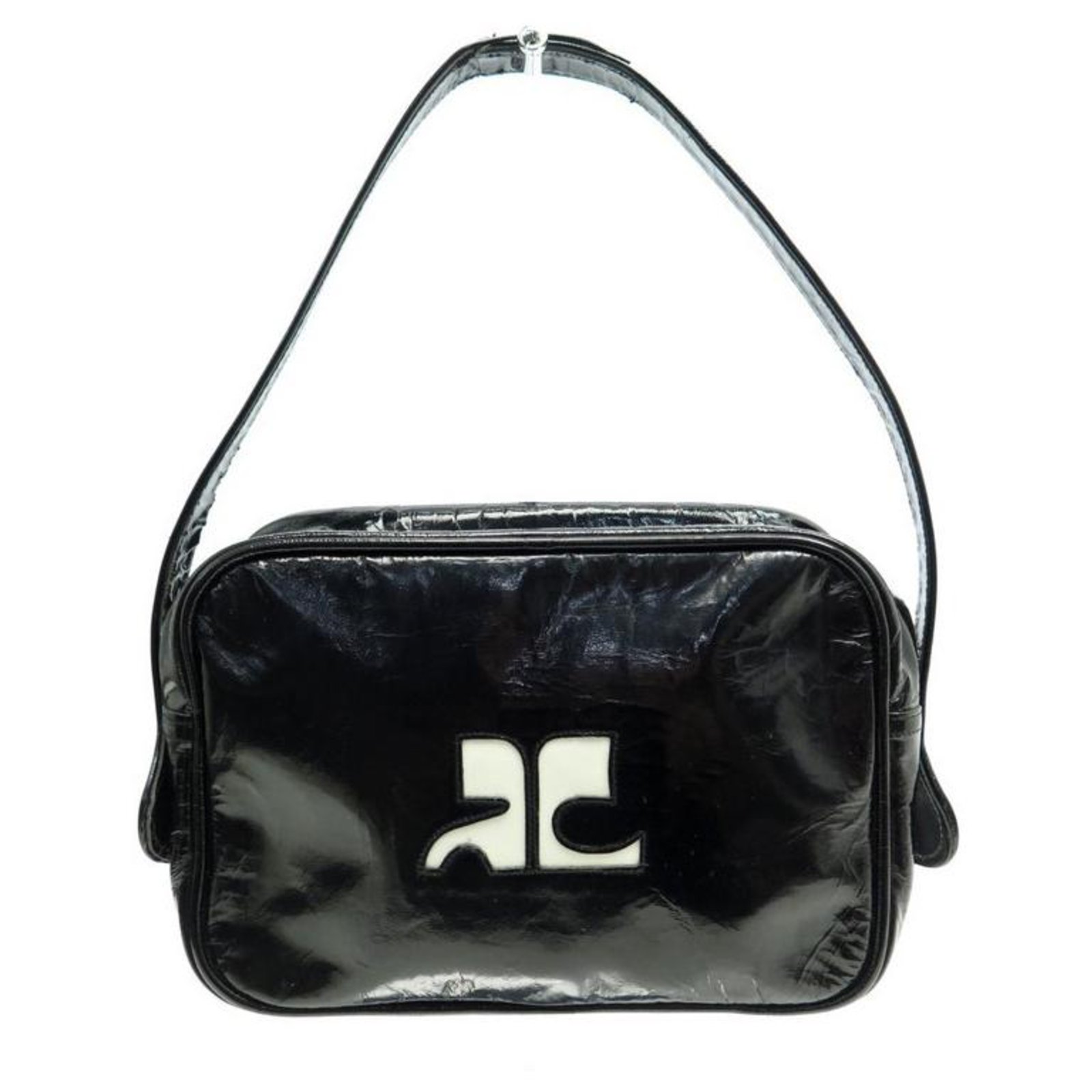 Courrèges leather camera bag / vintage 1960s dark blue COURREGES cross-  body purse