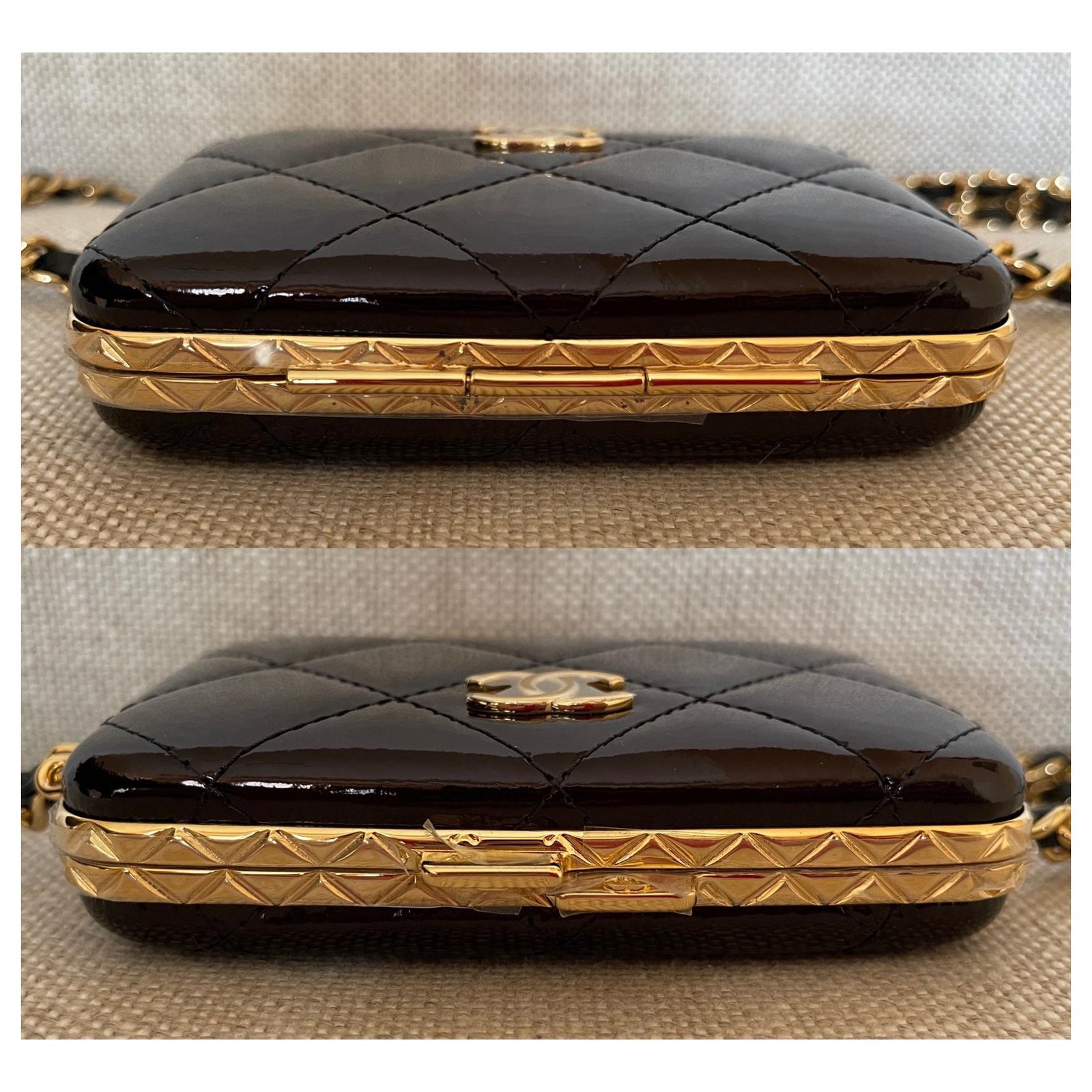 Chanel Black Patent Leather Chain Lunch Box Bag ref.954638 - Joli Closet