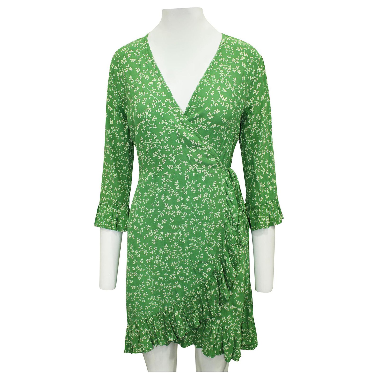 Brand Green Print Wrap Dress Rayon ...