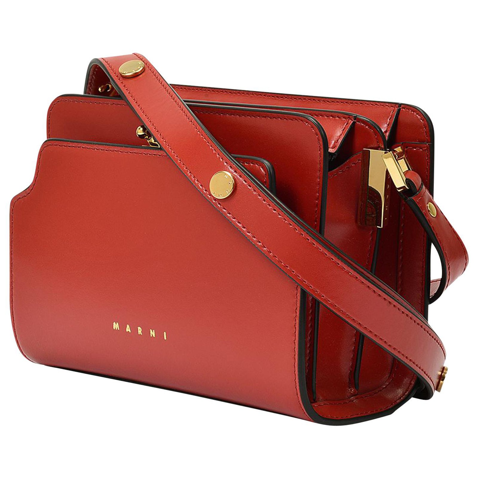 Marni Shoulder Bag Trunk Mini in Red calf leather ref.773772