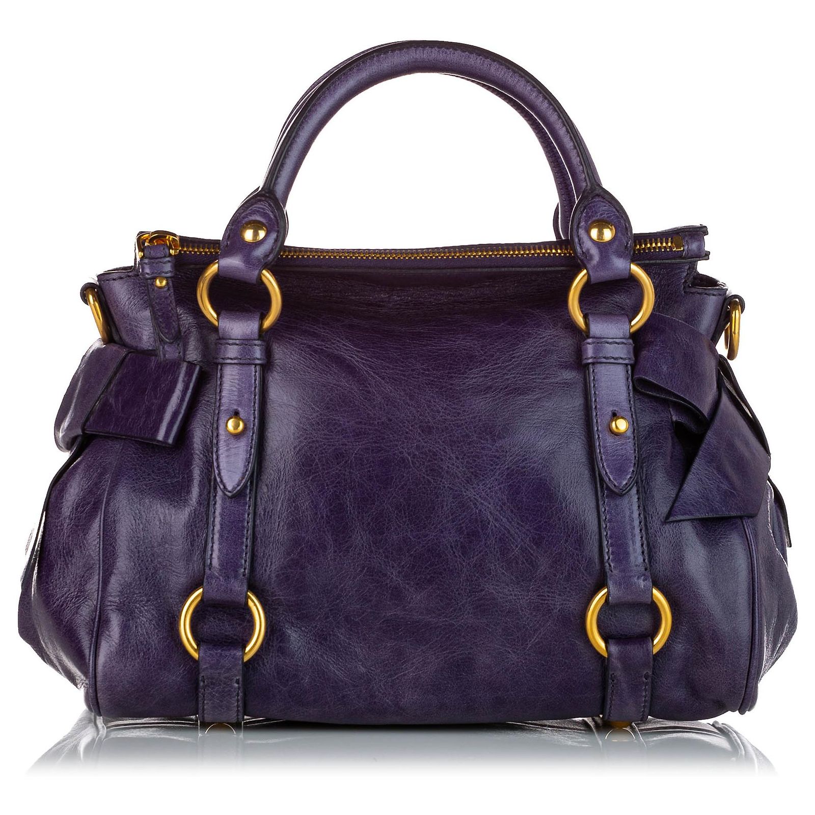 Miu Miu Purple Vitello Lux Bow Satchel Leather Pony-style calfskin 