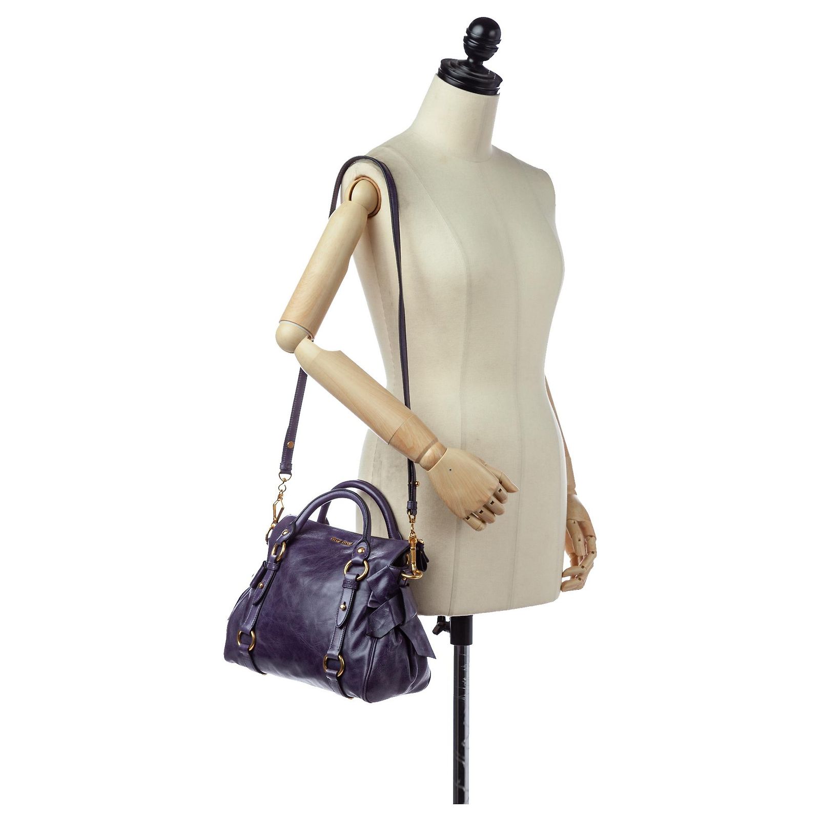 Miu Miu Purple Vitello Lux Bow Satchel Leather Pony-style calfskin 