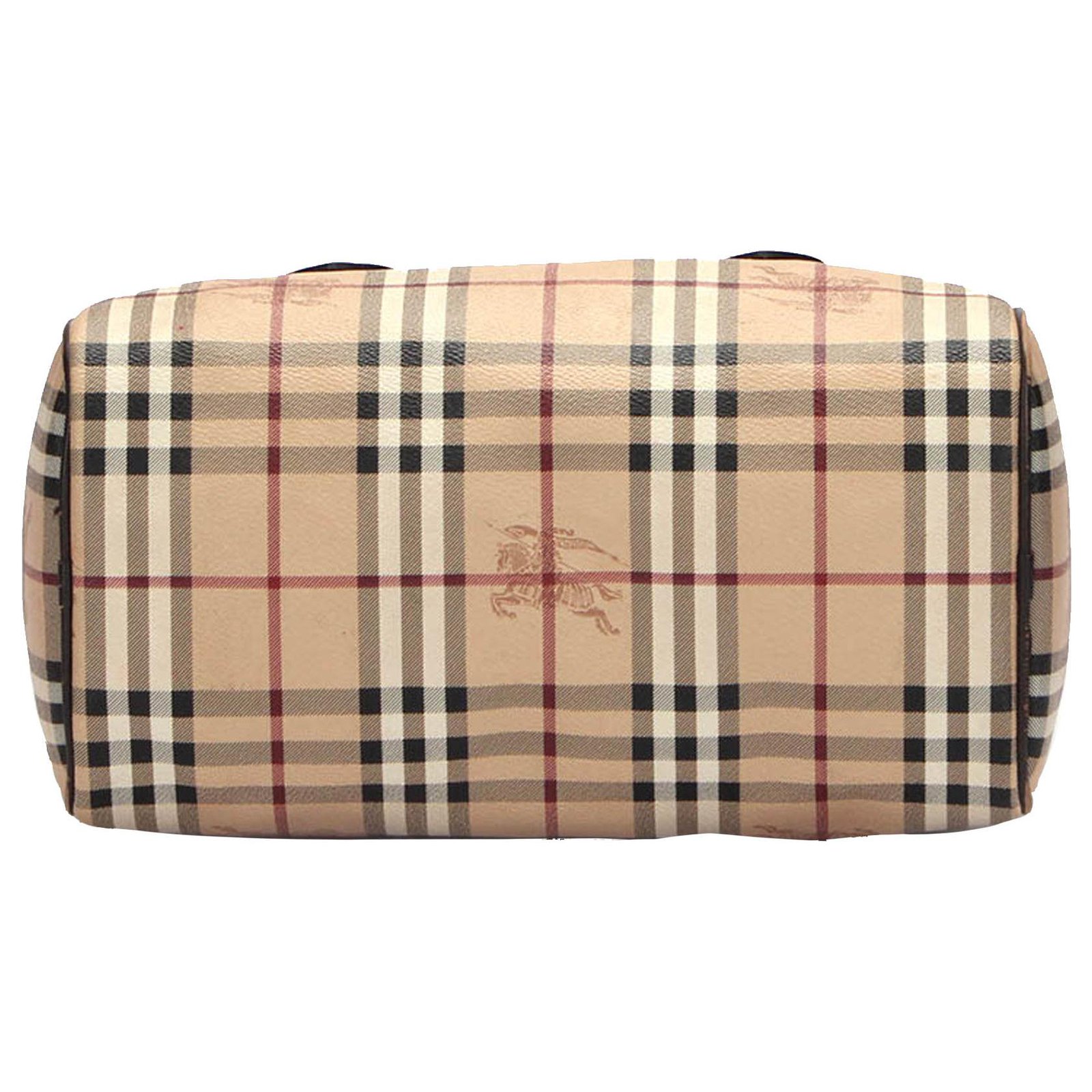 Beige Haymarket Check Coated Canvas Boston Small