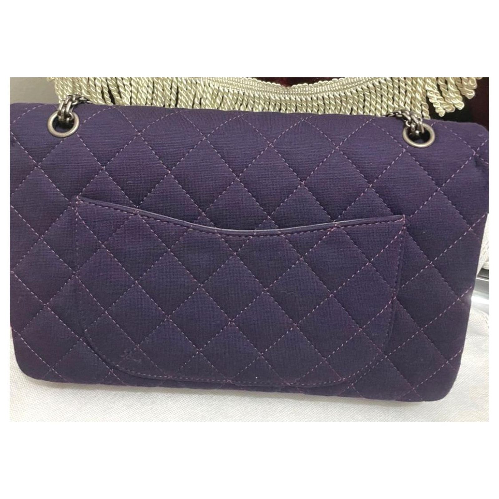 CHANEL Reissue Flap Jersey Fabric Shoulder Bag Purple
