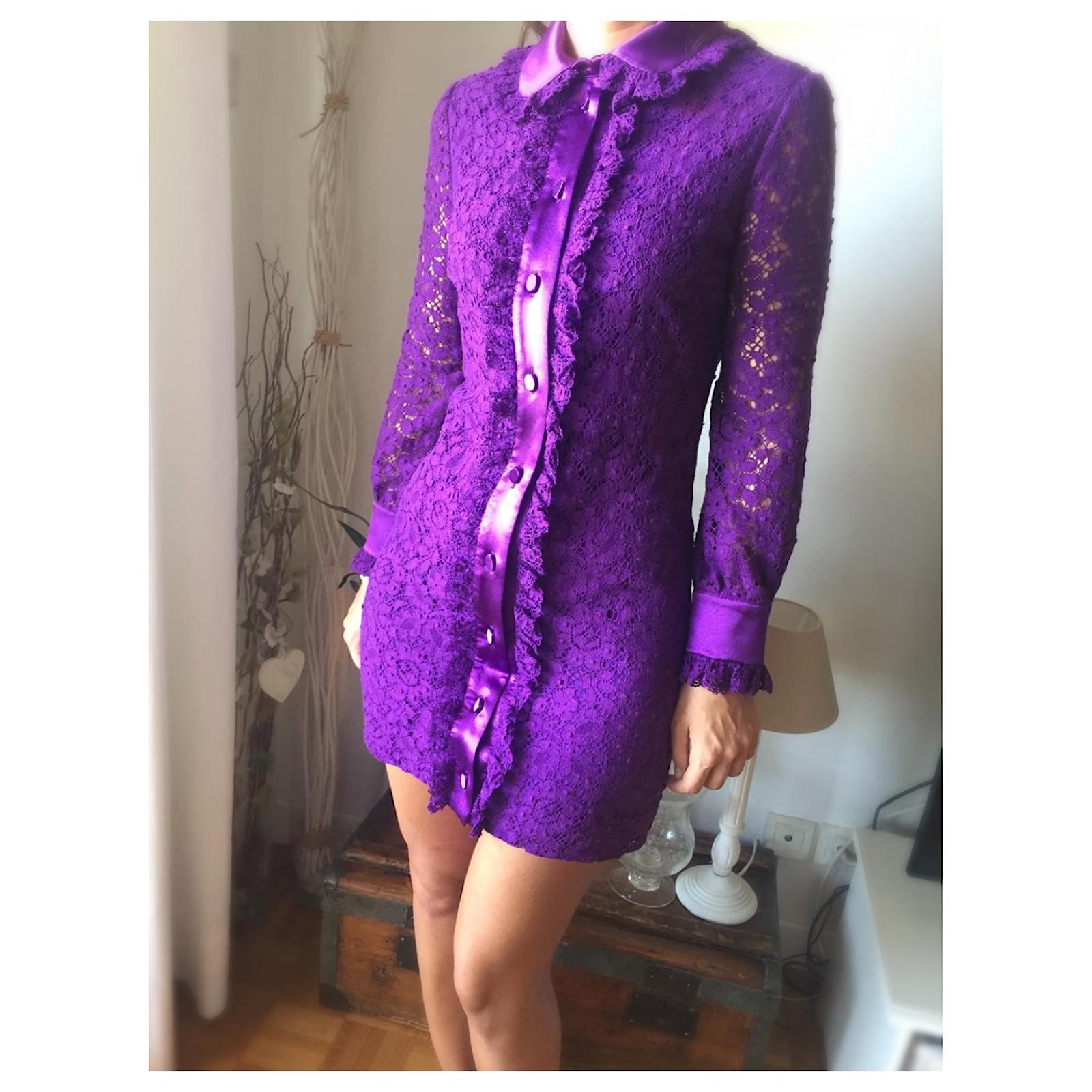 GUCCI★グッチ★素敵！ベルト付きPurple Plum Dress Gucci Purple Knit Shoulder Zip Detail Batwing Sleeve Dress