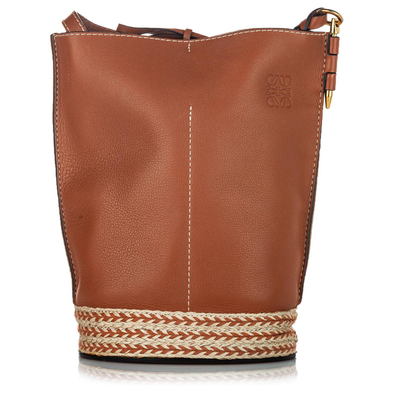 Loewe Brown Raffia Bucket Bag Beige Leather Pony-style calfskin