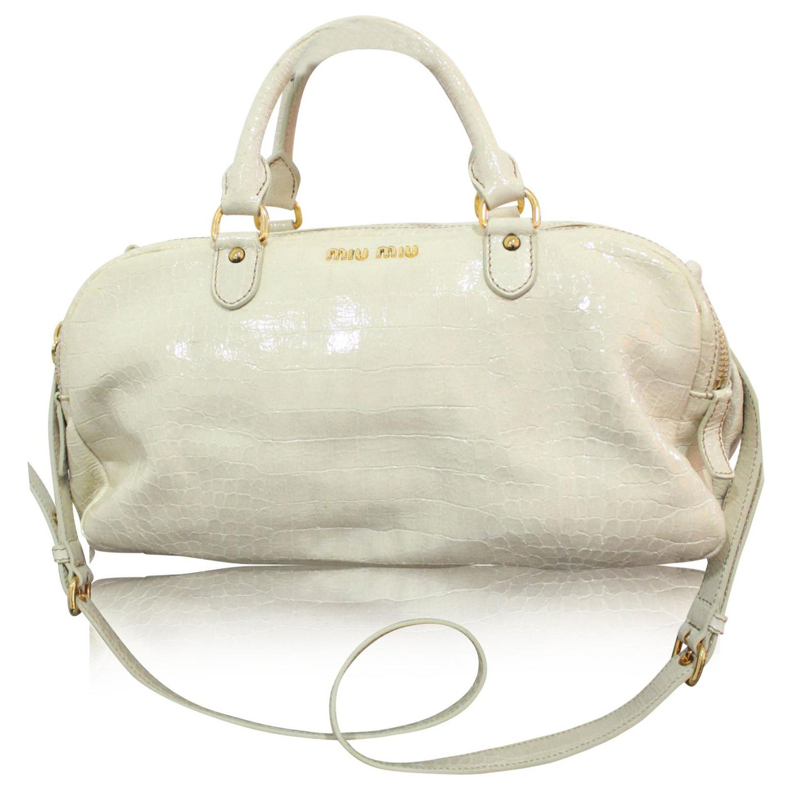 Leather bowling bag Miu Miu Silver in Leather - 31810791