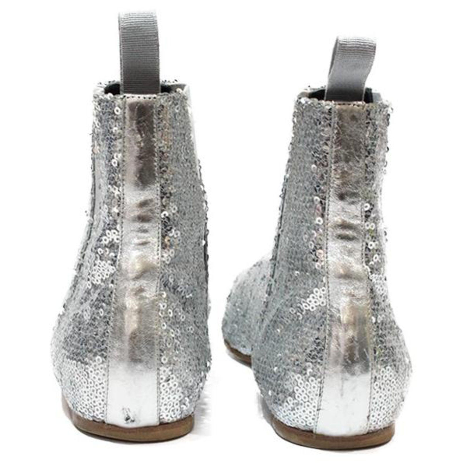 silver sequin flat boots