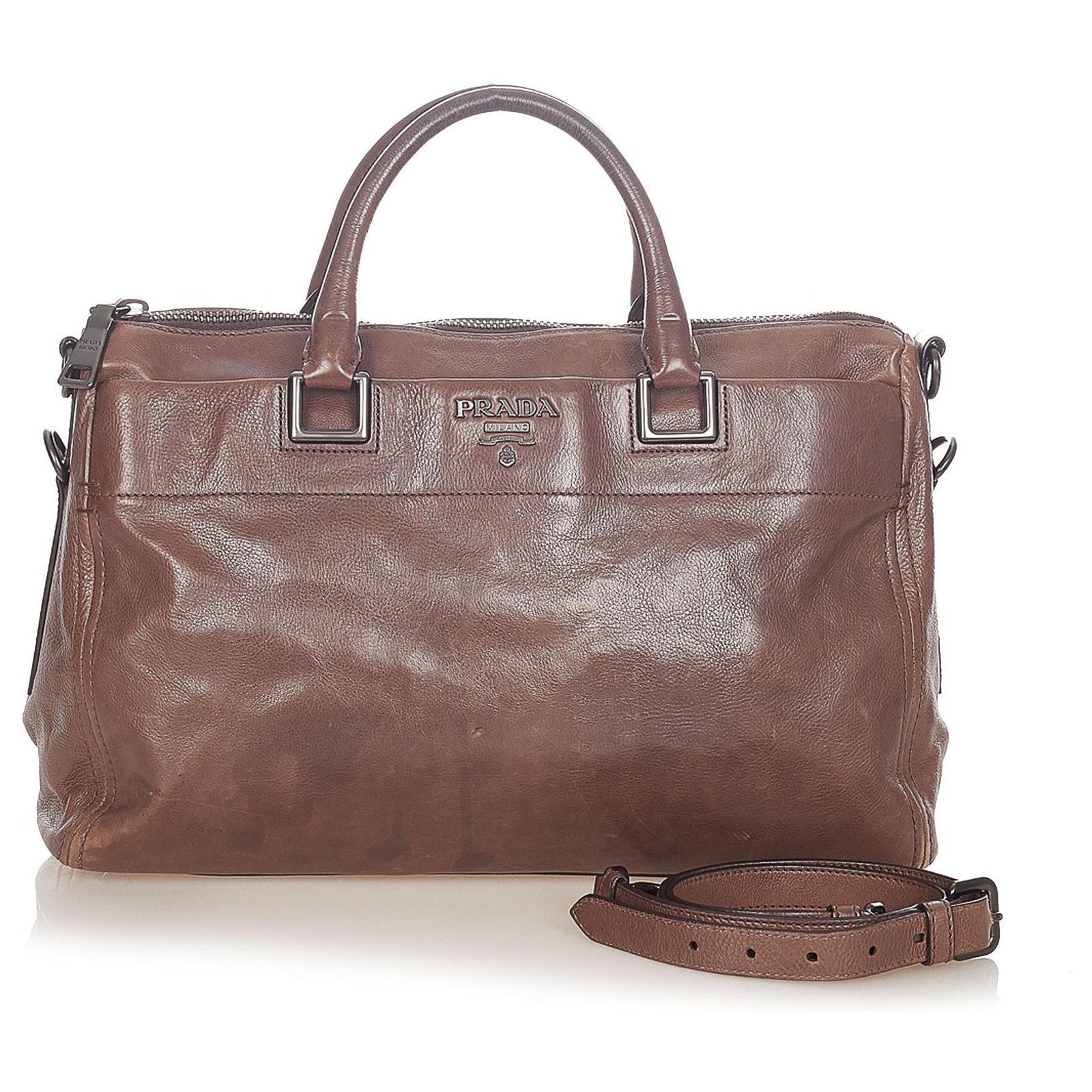 Prada Brown Vitello Shine Satchel Leather Pony-style calfskin ref.895445 -  Joli Closet