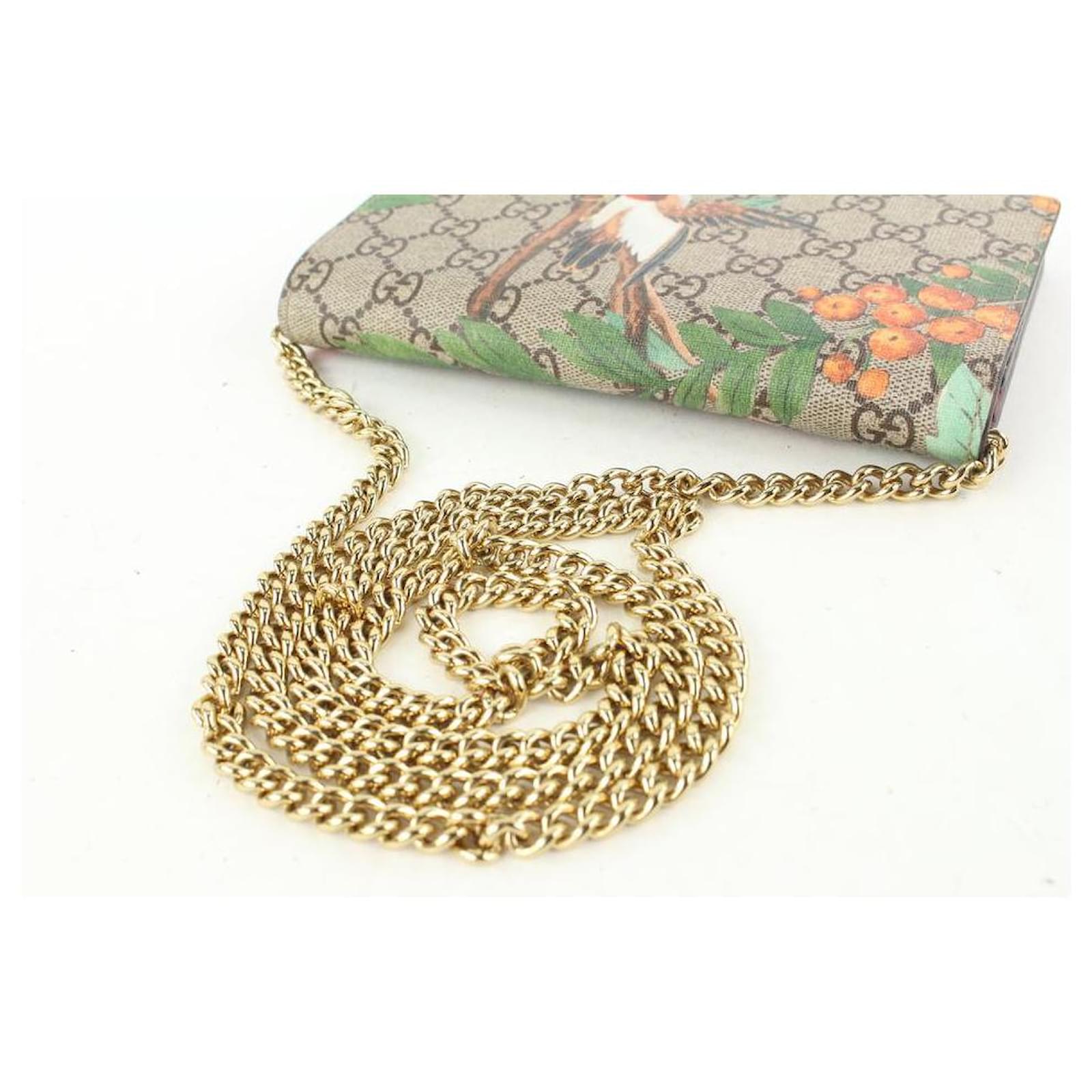 Gucci GG Supreme Monogram Tian Wallet on Chain Crossbody Flap Bag