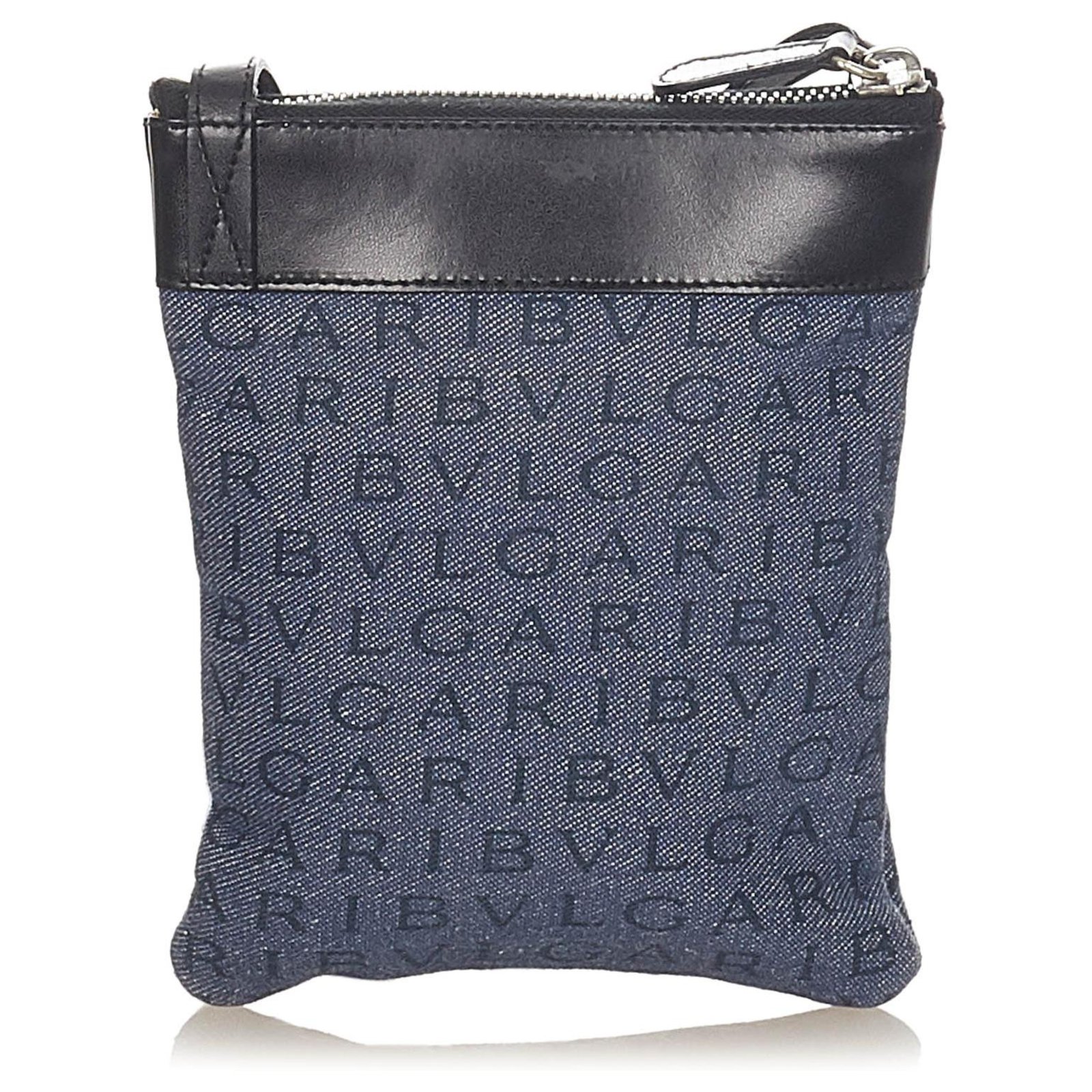 Bulgari Bvlgari Blue Logomania Denim Crossbody Bag Black Leather Pony ...