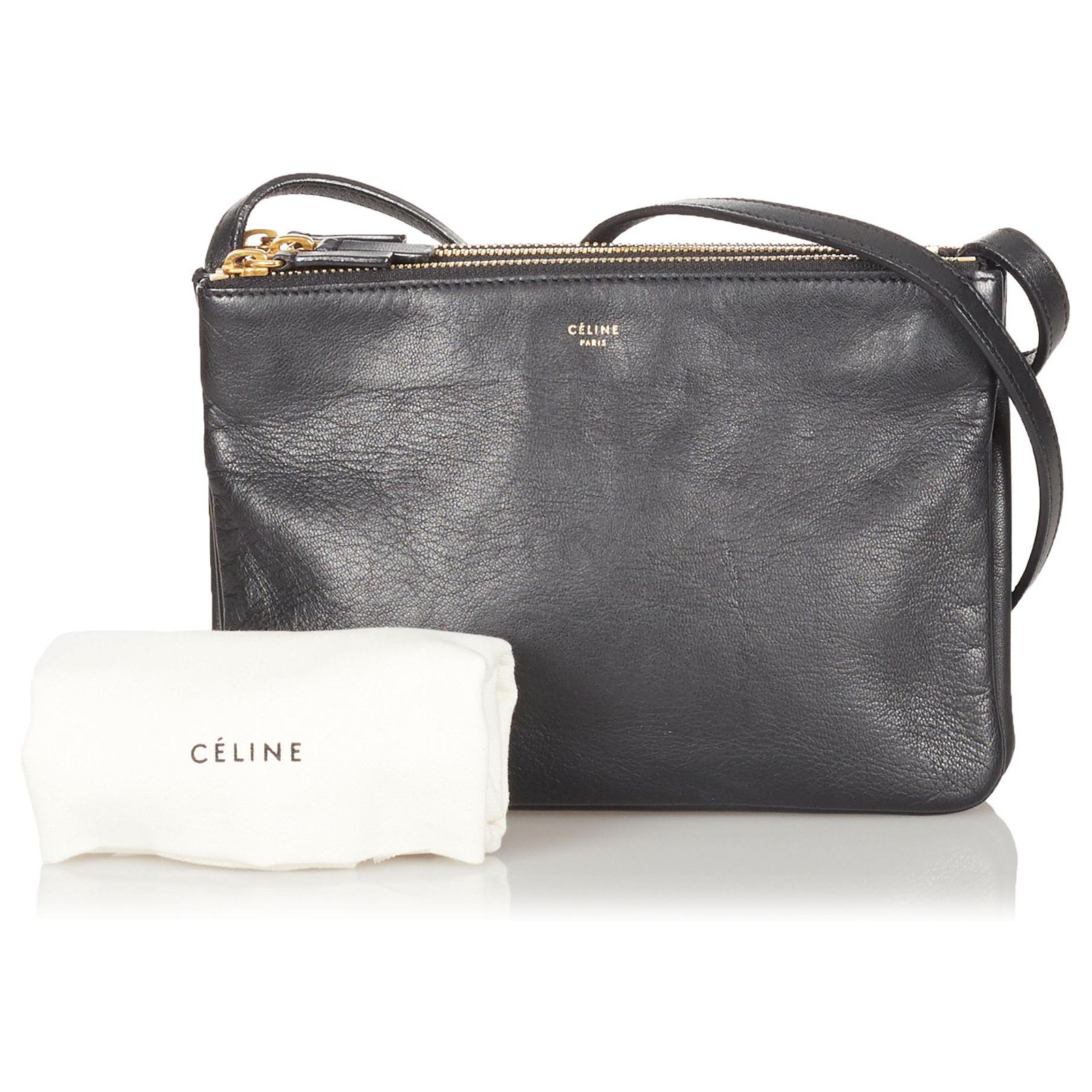 Céline Celine Black Large Trio Crossbody Bag Leather Pony-style