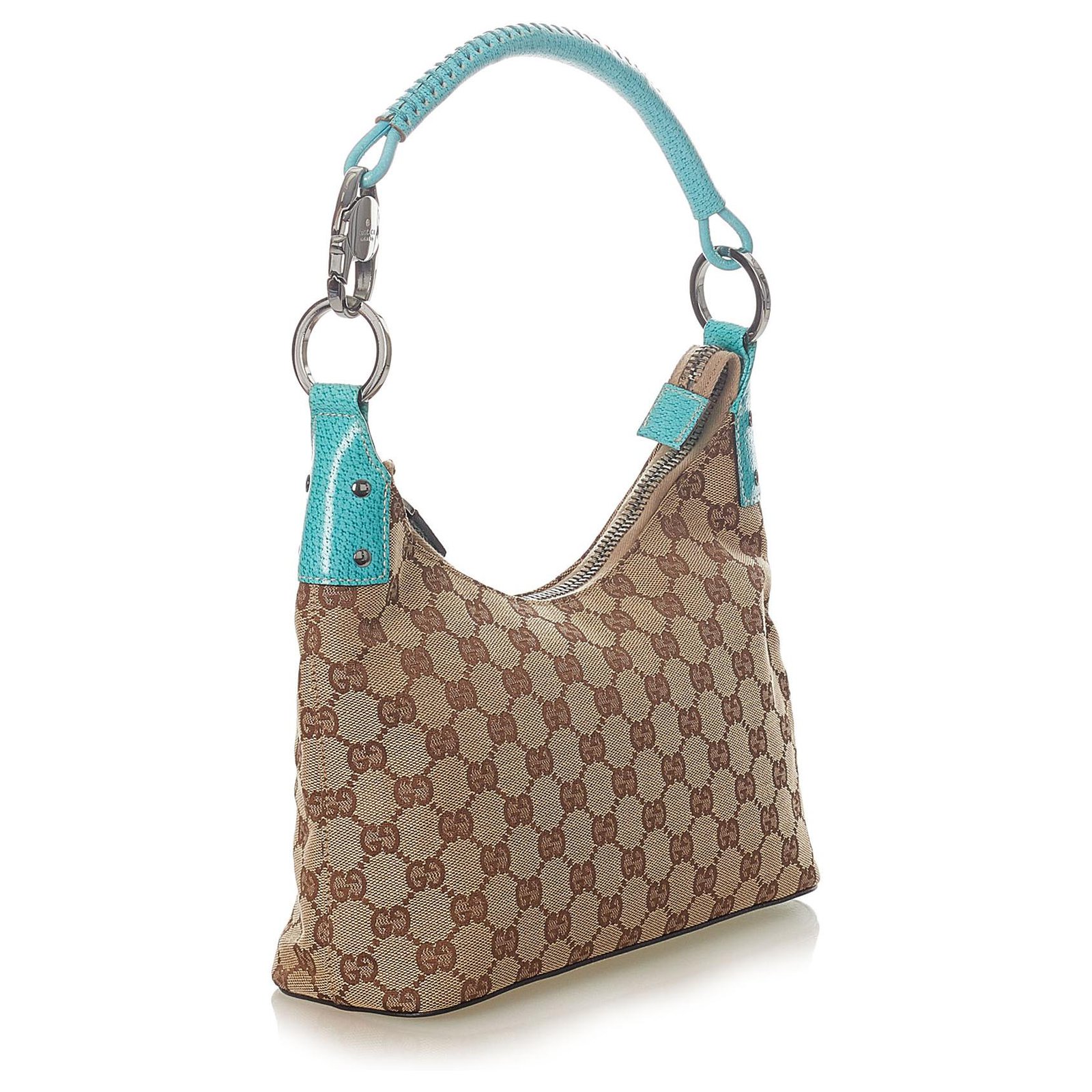 Gucci Brown GG Supreme Bottle Holder Blue Beige Navy blue Leather Cloth  Pony-style calfskin Cloth ref.253929 - Joli Closet