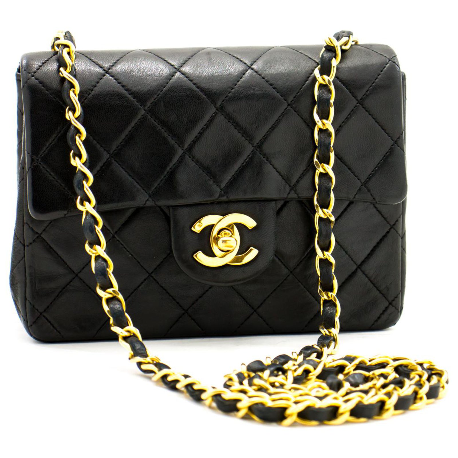 CHANEL Mini Square Small Chain Shoulder Bag Crossbody Black Purse