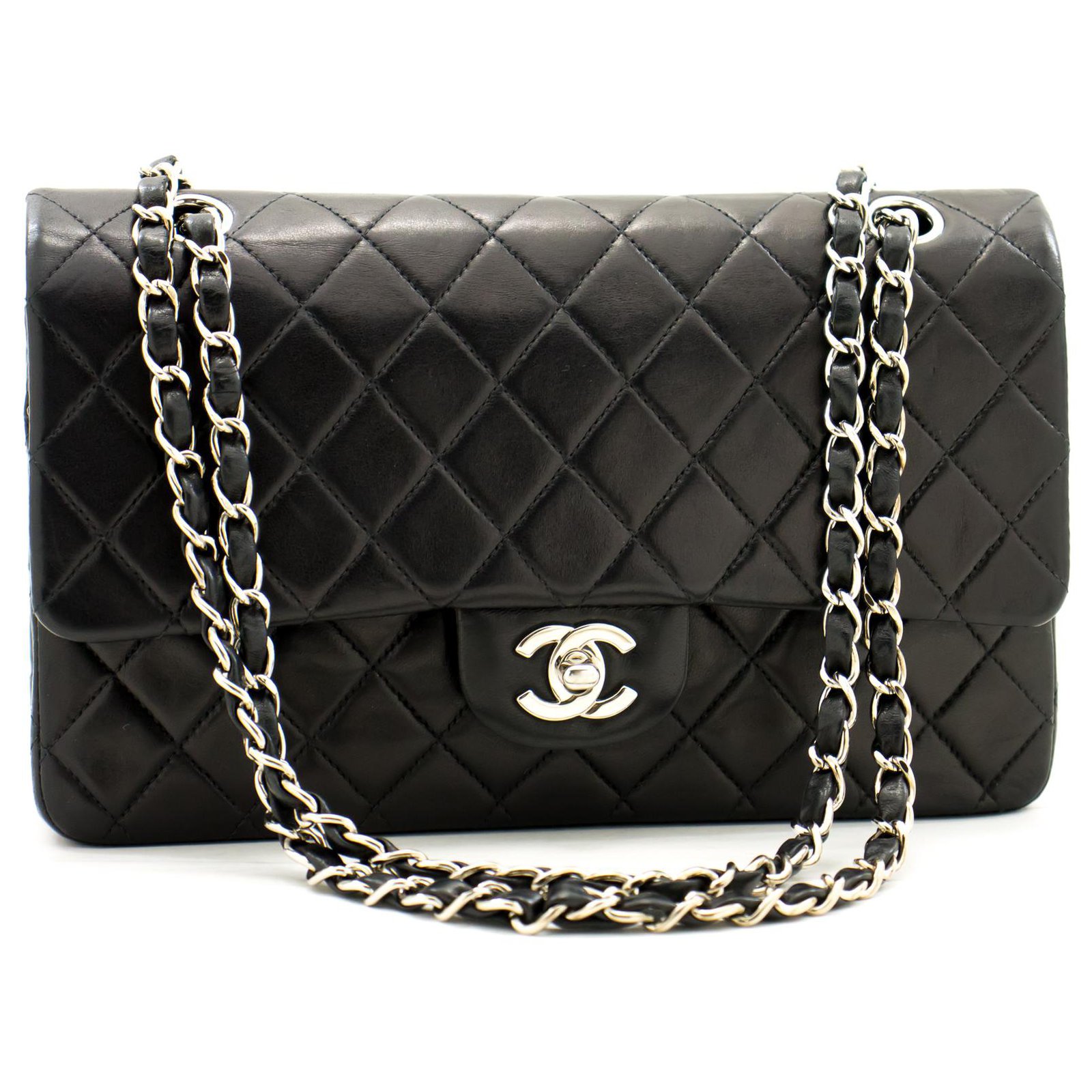 CHANEL Classic lined Flap Medium Chain Shoulder Bag Black Quilted Leather  ref.967559 - Joli Closet