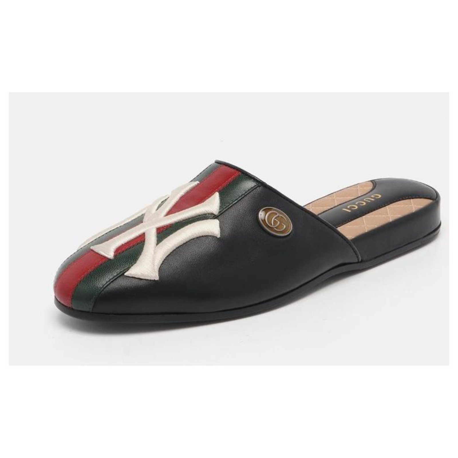 GUCCI NY YANKEES SUPREME SLIPPER LOAFERS MLB mules Sandals Black Red Green  Leather Cloth ref.323393 - Joli Closet