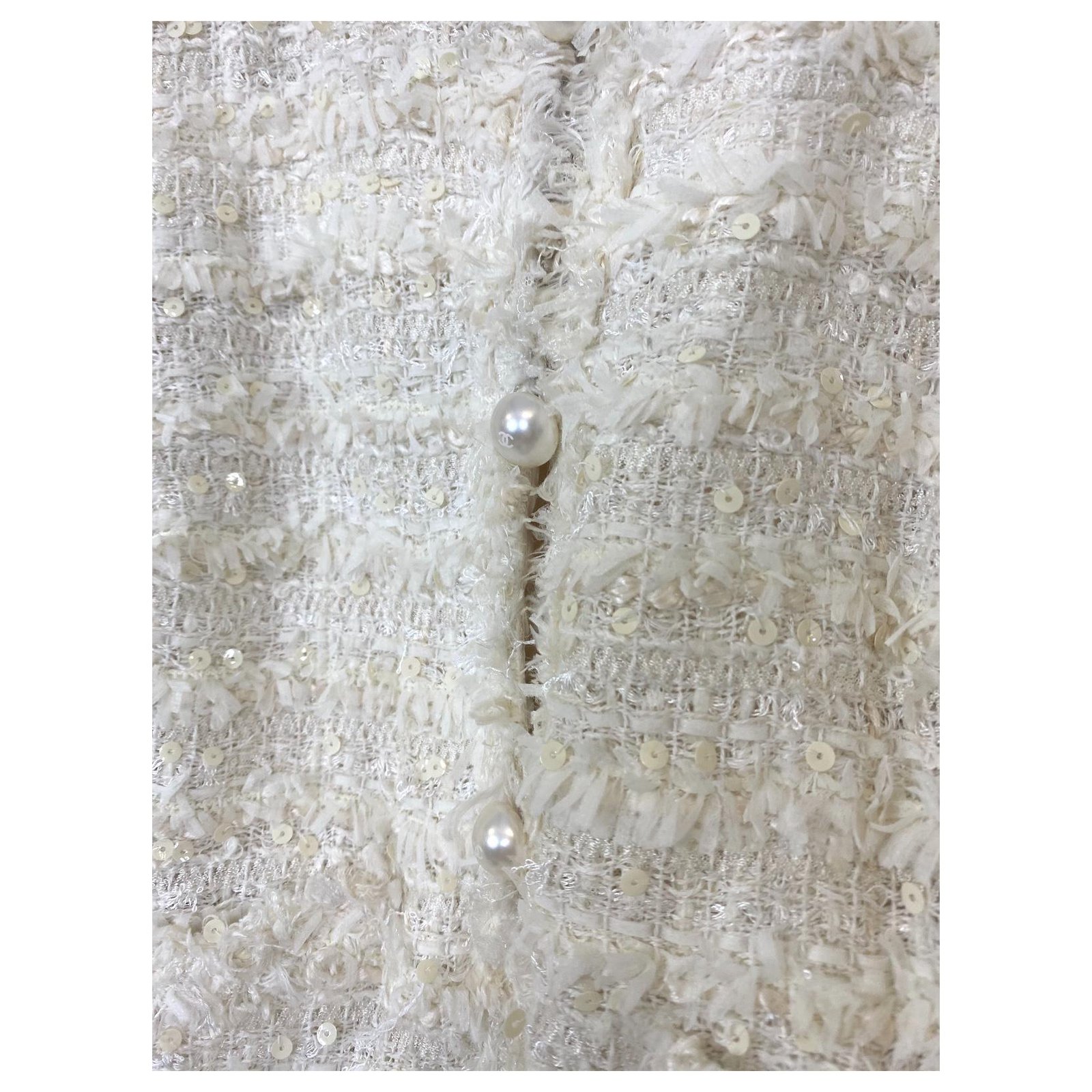 CHANEL 23S Little White Jacket Pearl Buttons 36 *New - Timeless