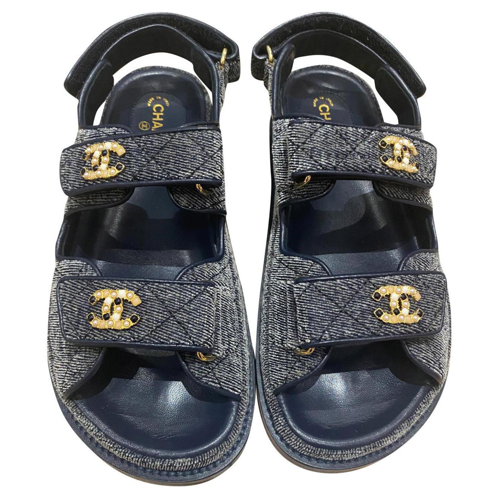 Chanel Dad Sandals Grey Velvet ref.323542 - Joli Closet