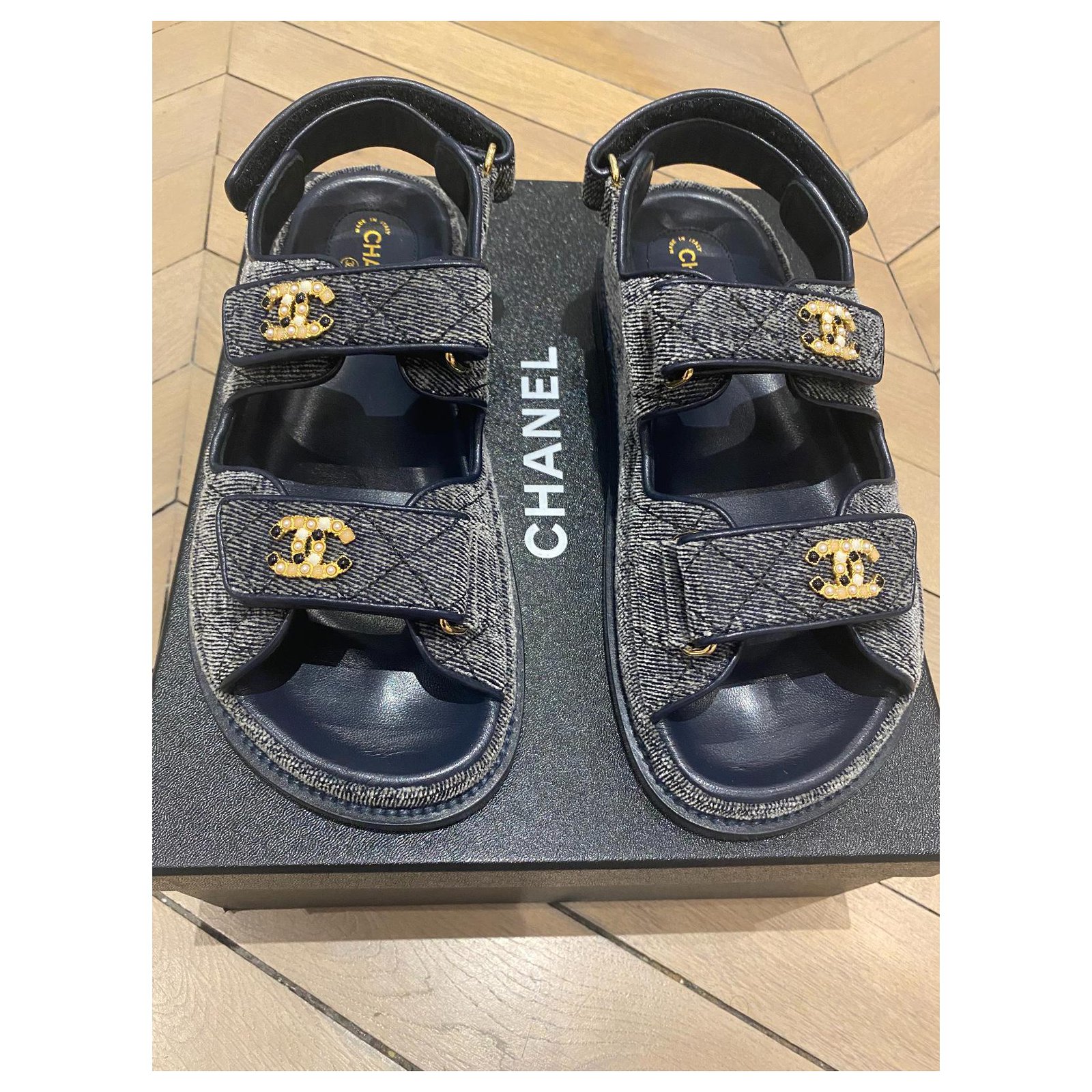 Chanel Dad Sandals Grey Velvet ref.323542 Joli Closet