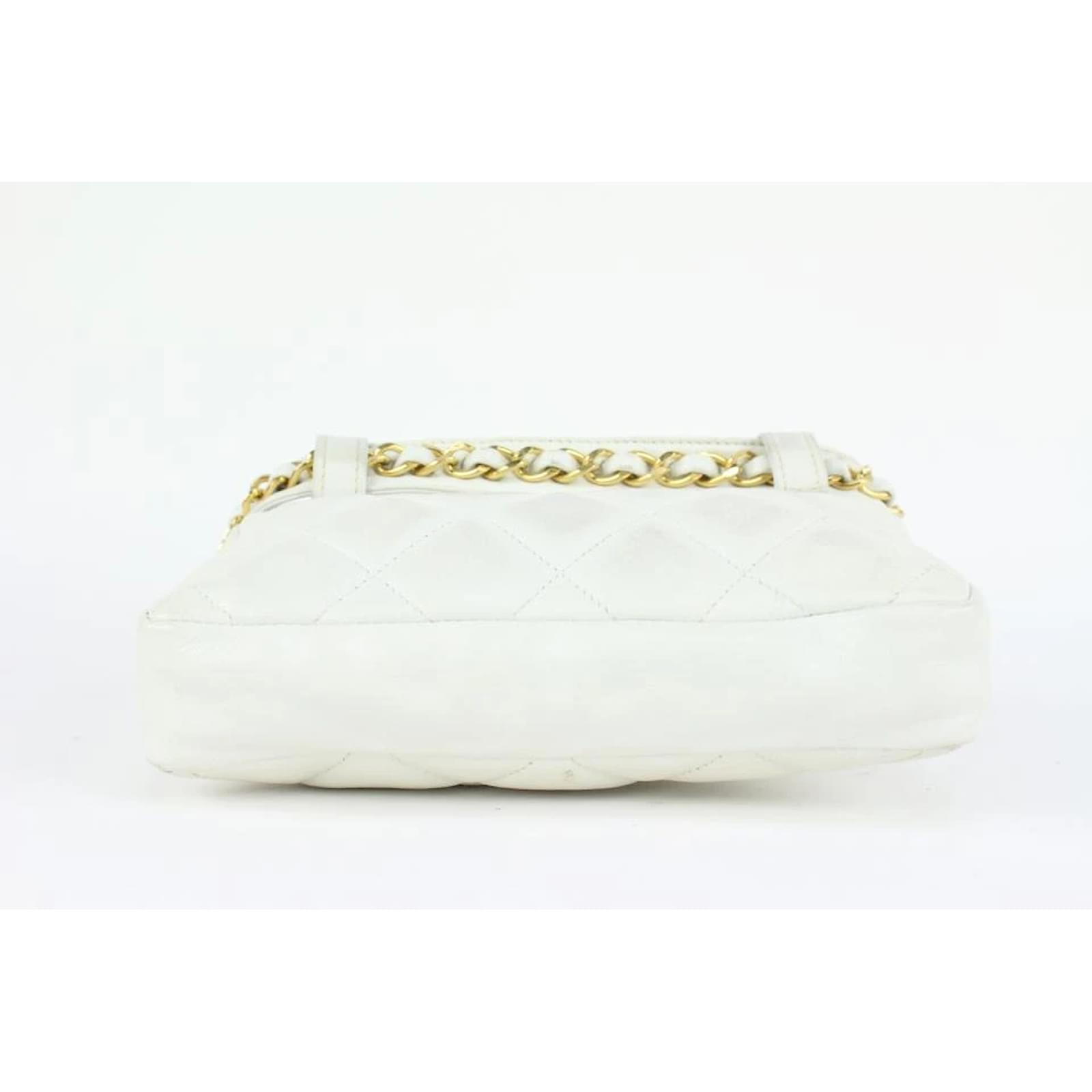 Chanel Quilted White Lambskin Chain Belt Bag Waist Pouch Fanny