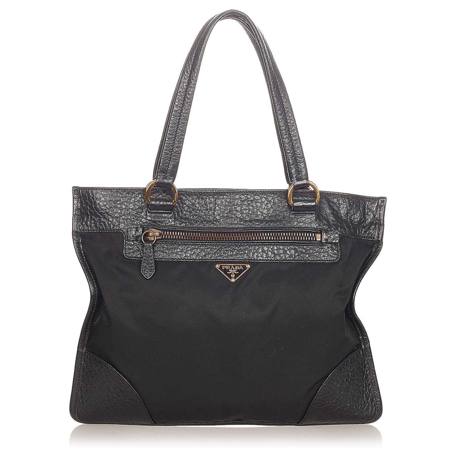 Prada Black Tessuto Tote Bag Leather Pony-style calfskin Nylon Cloth  ref.597781 - Joli Closet