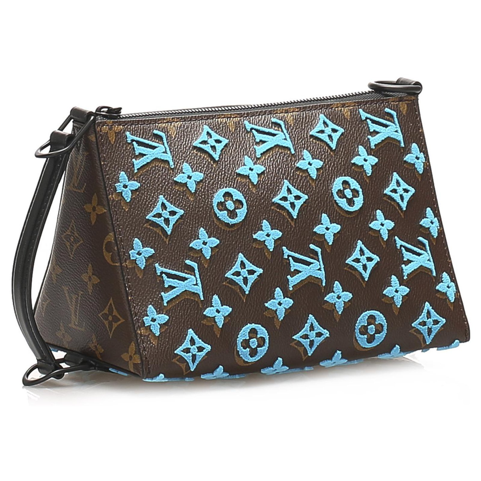 Louis Vuitton Brown Monogram Triangle Messenger Bag Blue Cloth