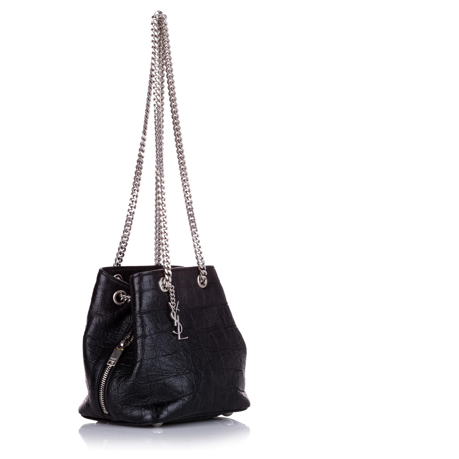 Yves Saint Laurent YSL Black Baby Emmanuelle Leather Bucket Bag Pony ...