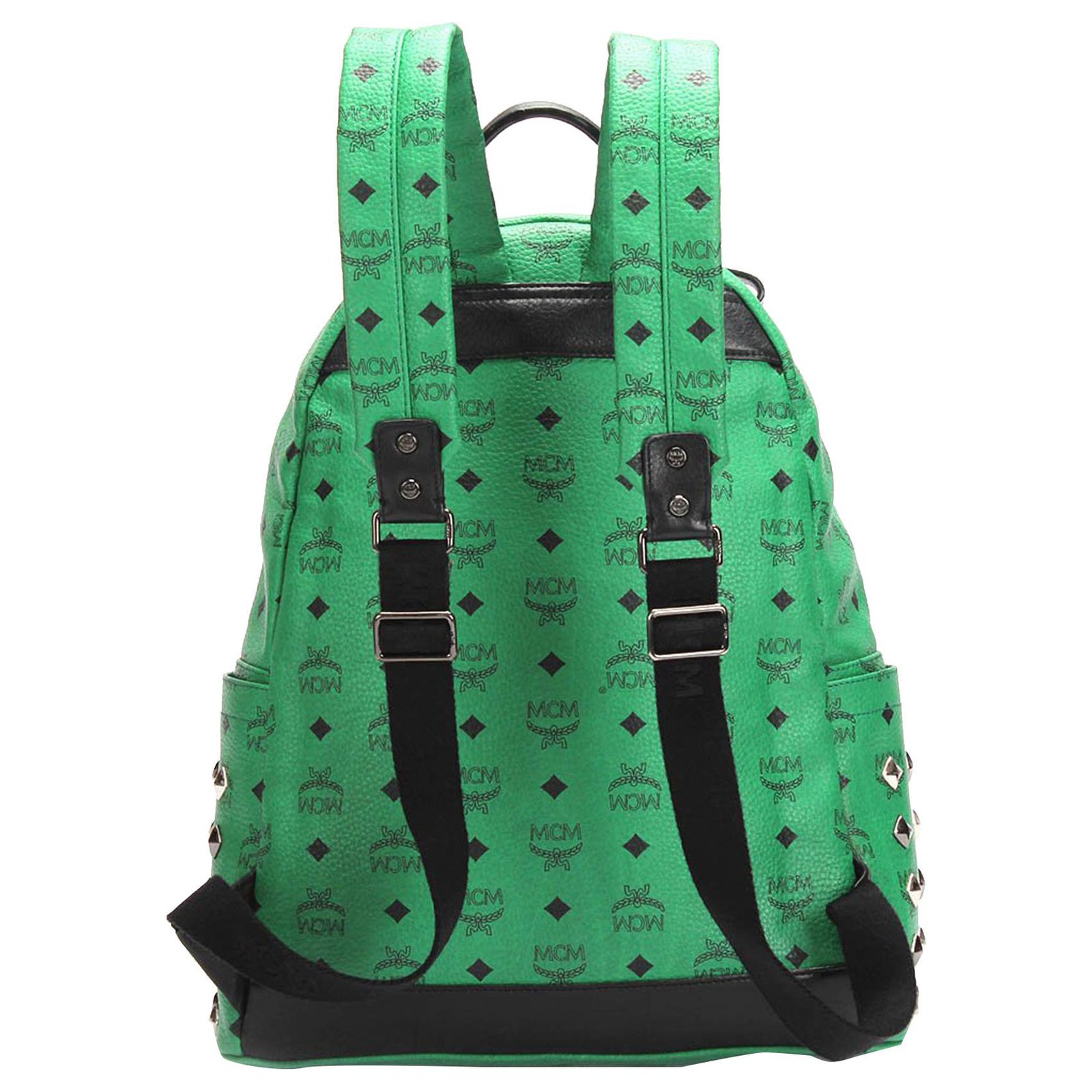 MCM Green Visetos Stark Leather Backpack Light green Pony-style