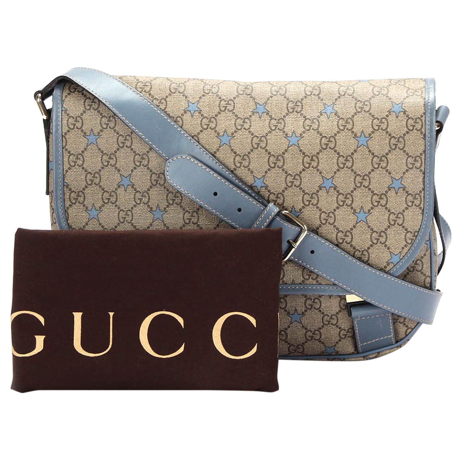 Gucci Brown GG Supreme Crossbody Bag Blue Beige Light blue Leather Cloth  Pony-style calfskin Cloth ref.327397 - Joli Closet