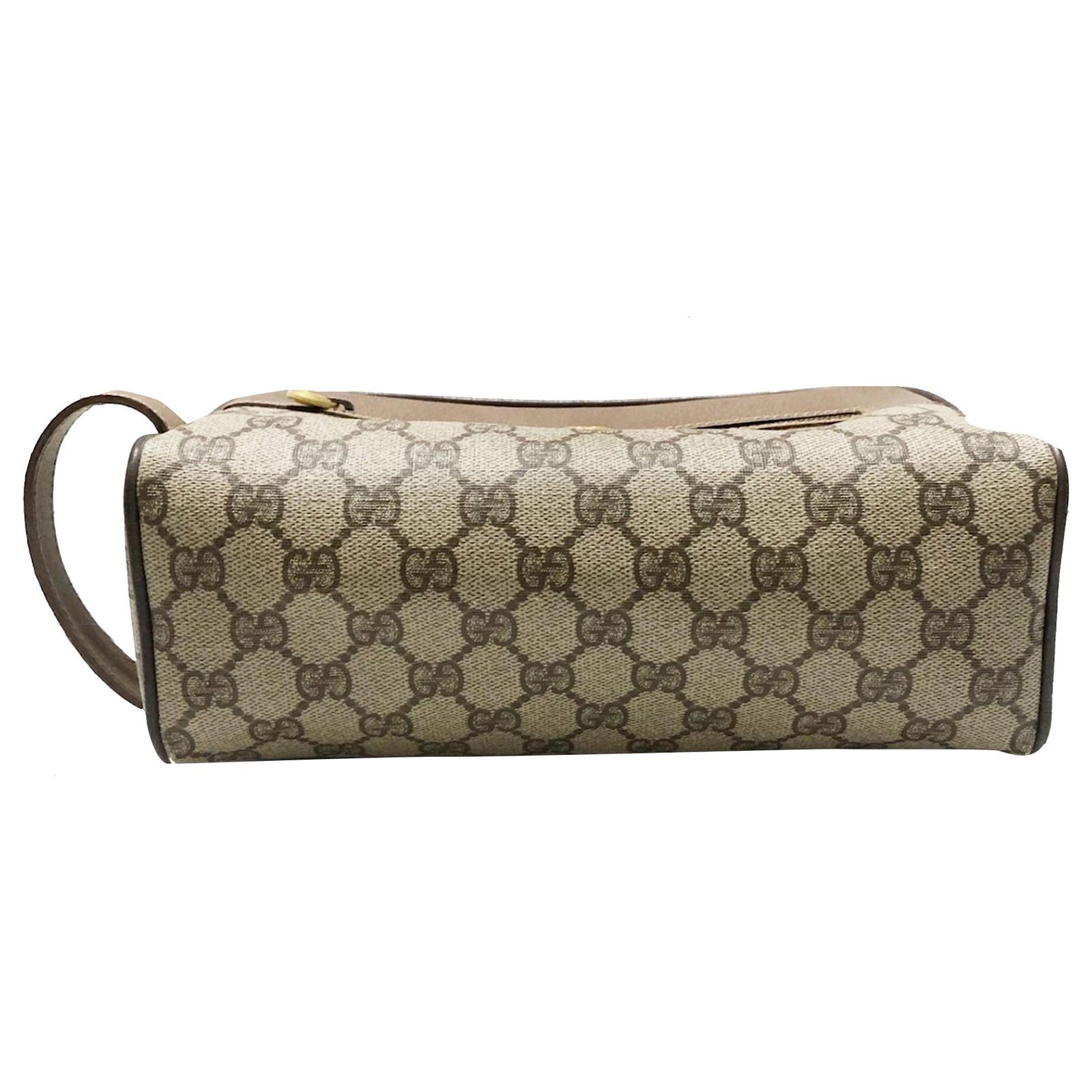 Gucci Brown GG Supreme Clutch Bag Beige Leather Cloth Pony-style calfskin  Cloth ref.327415 - Joli Closet