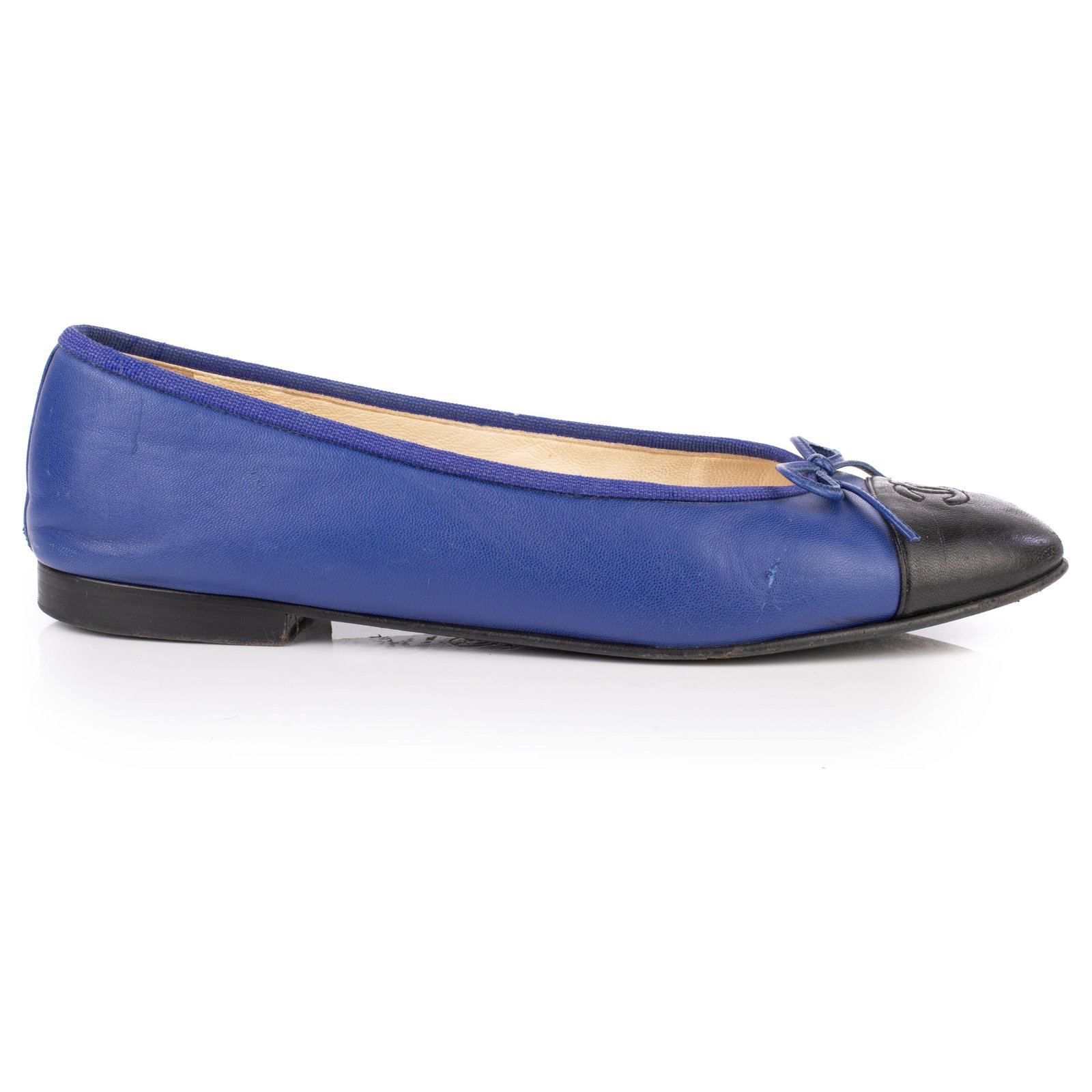 Chanel Blue/Blue Leather and Denim CC Cap Toe Ballet Flats Size 38