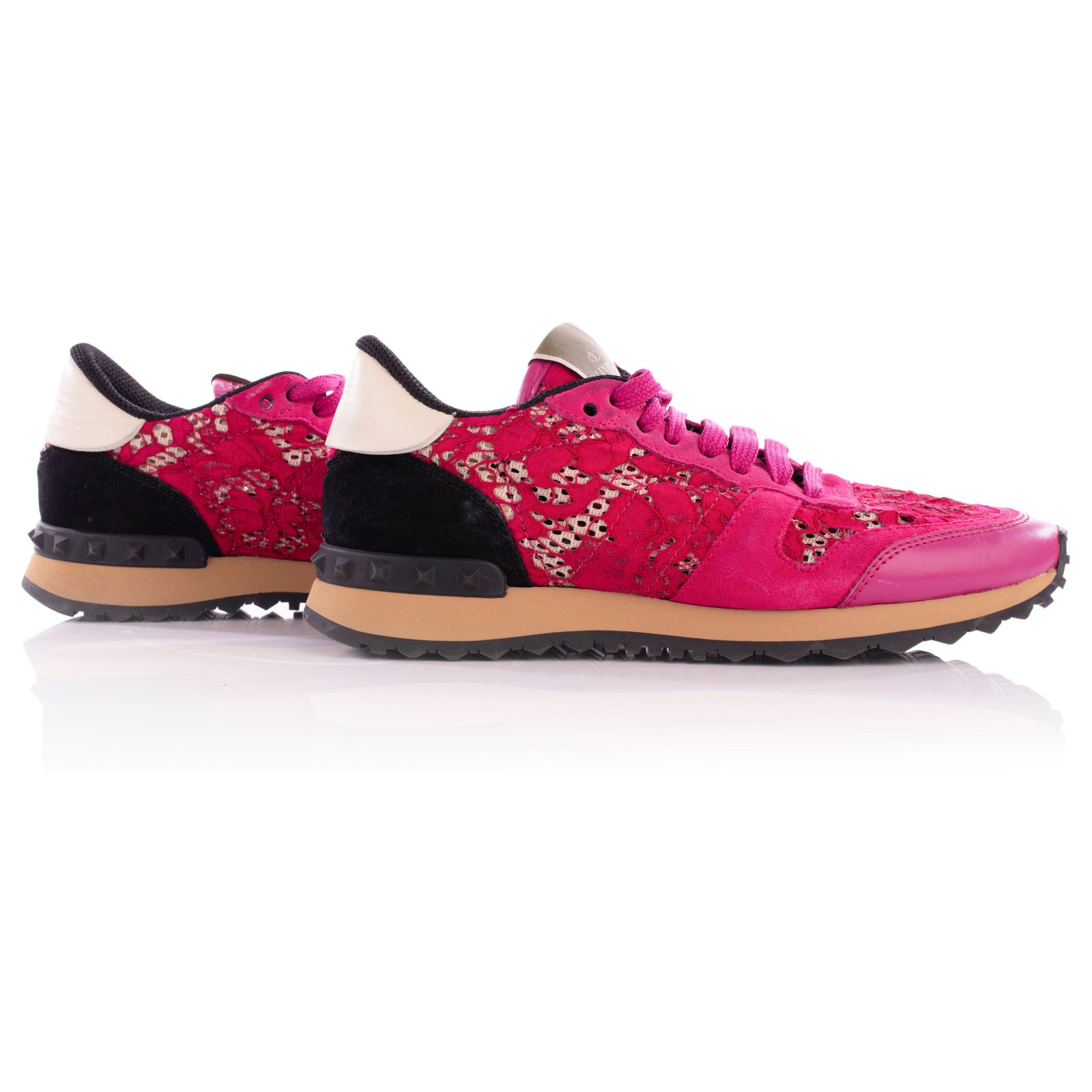 Fuschia Pink Leather and Macrame Lace Sneakers ref.327640 - Closet