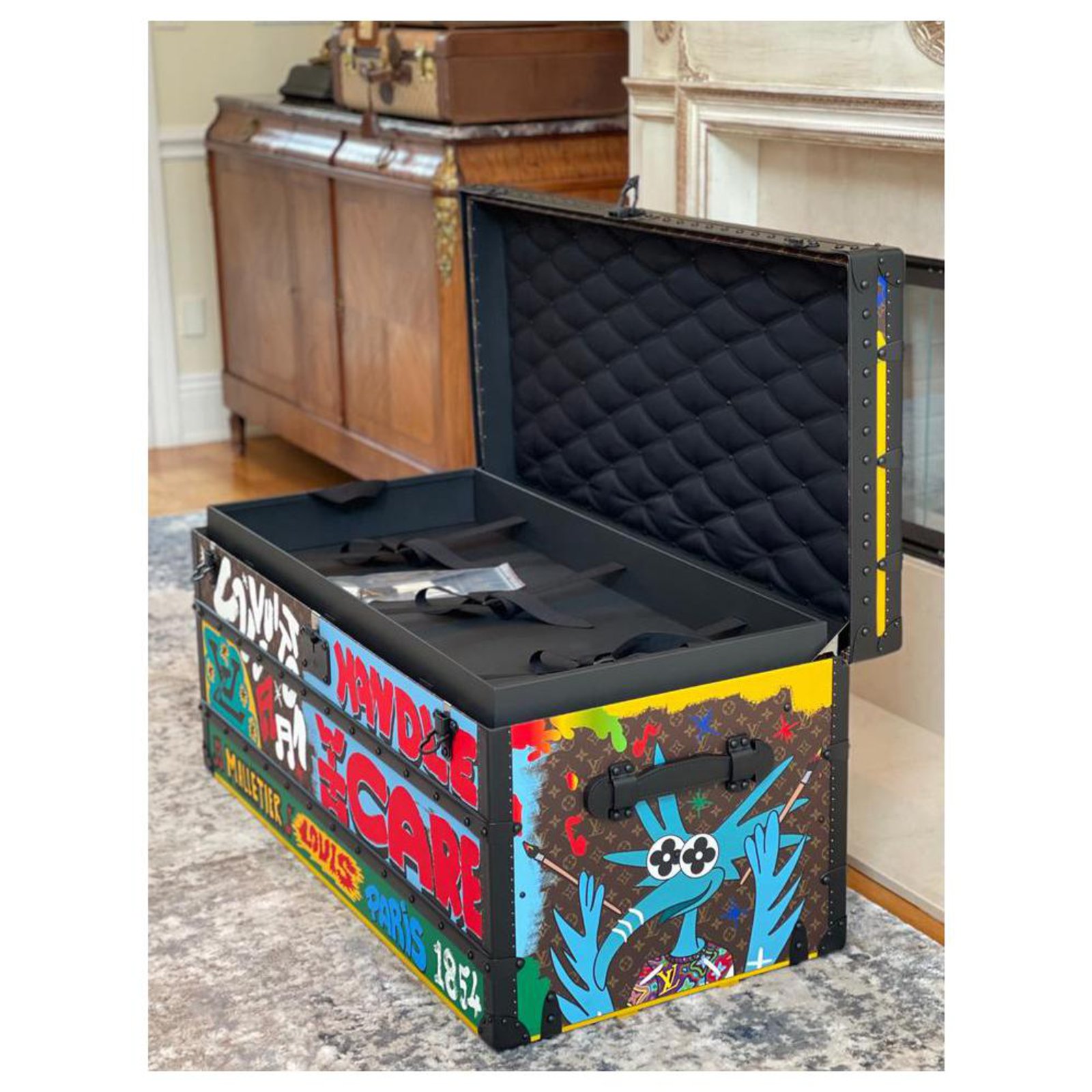 A LIMITED EDITION BLACK RAINBOW MONOGRAM MALLE COURRIER 110 TRUNK WITH  BLACK HARDWARE BY VIRGIL ABLOH