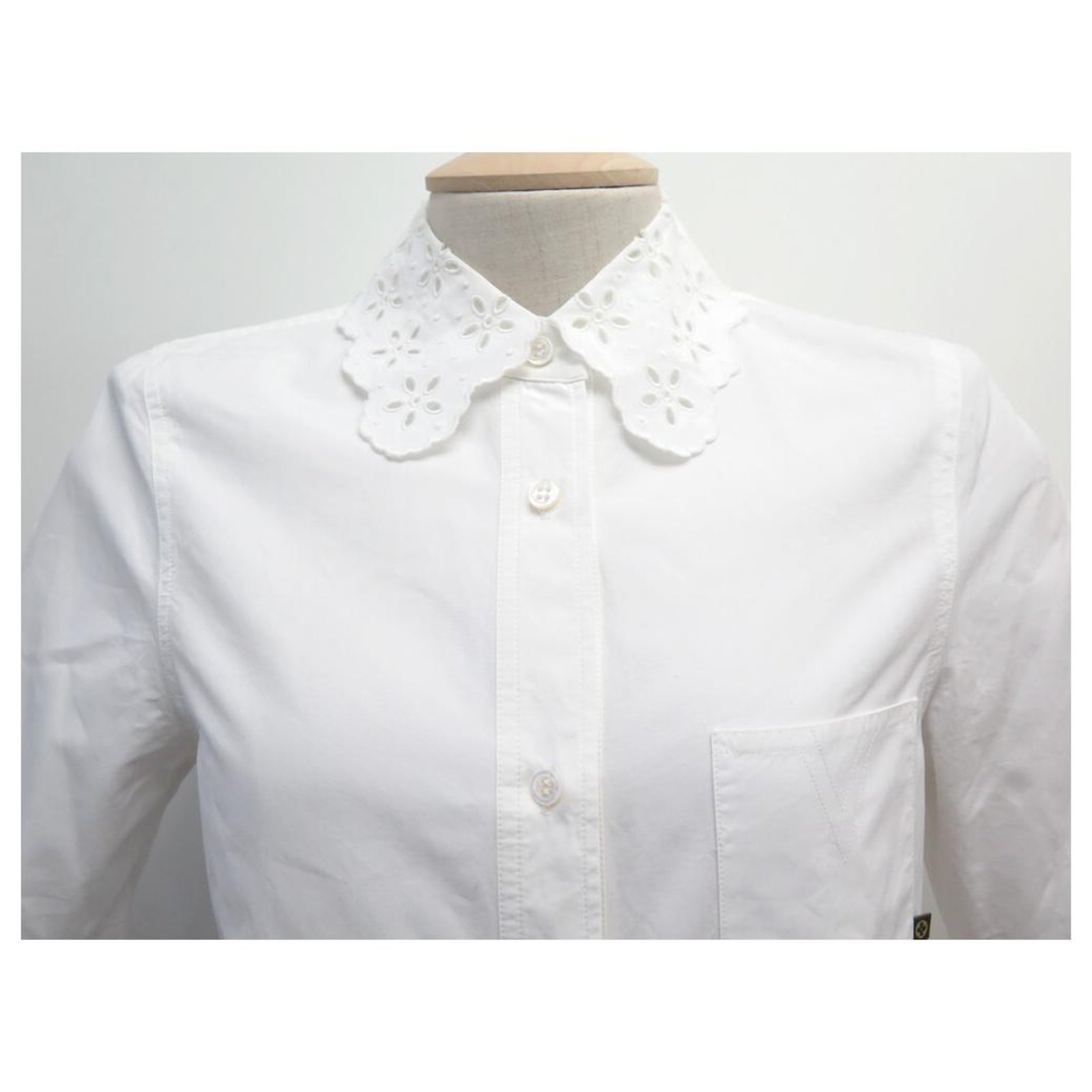 NEW LOUIS VUITTON SHIRT WITH LACE S 38 WHITE COTTON TOP NEW SHIRT  ref.328800 - Joli Closet