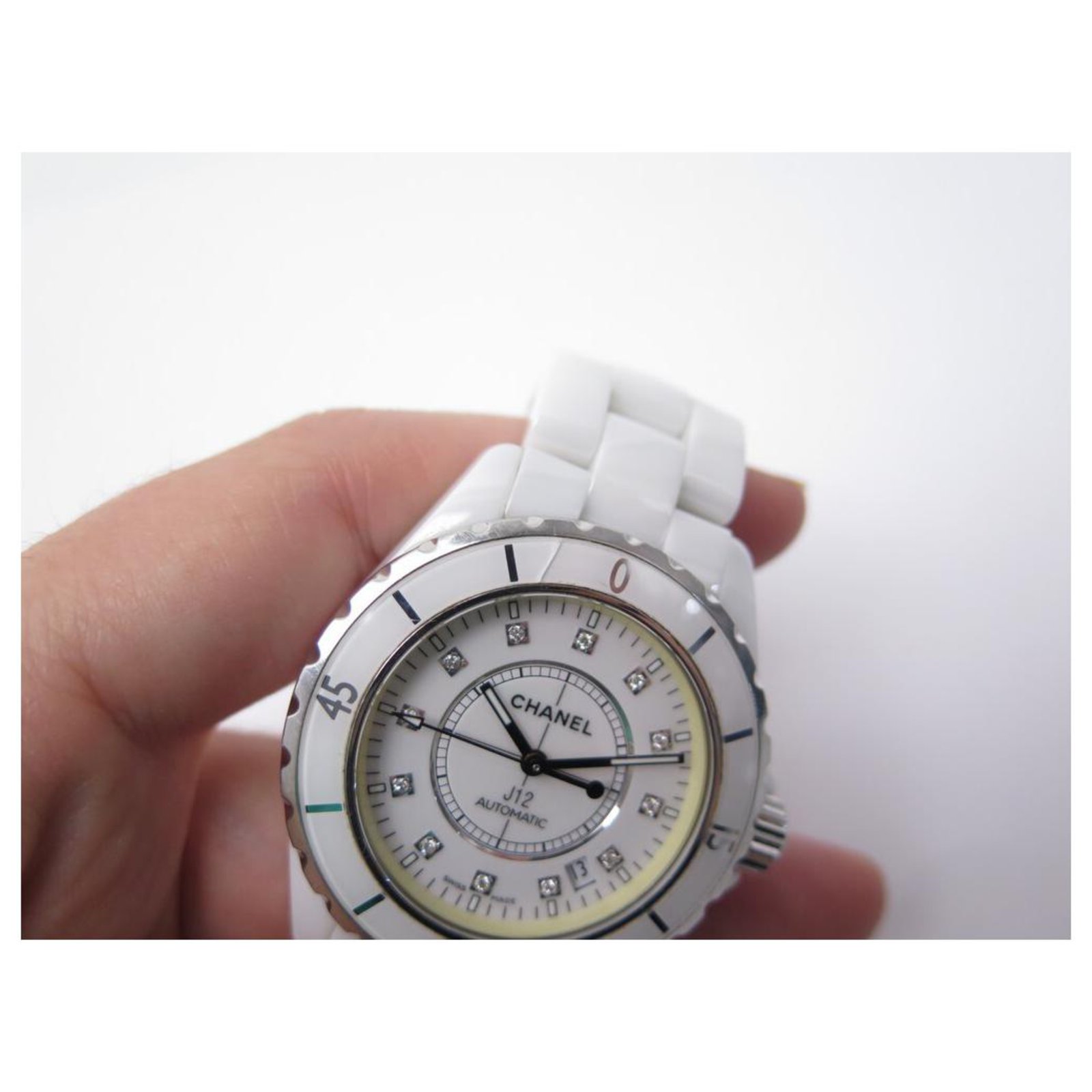 Chanel J watch12 H1629 automatic 38 MM WHITE CERAMIC DIAMONDS WATCH