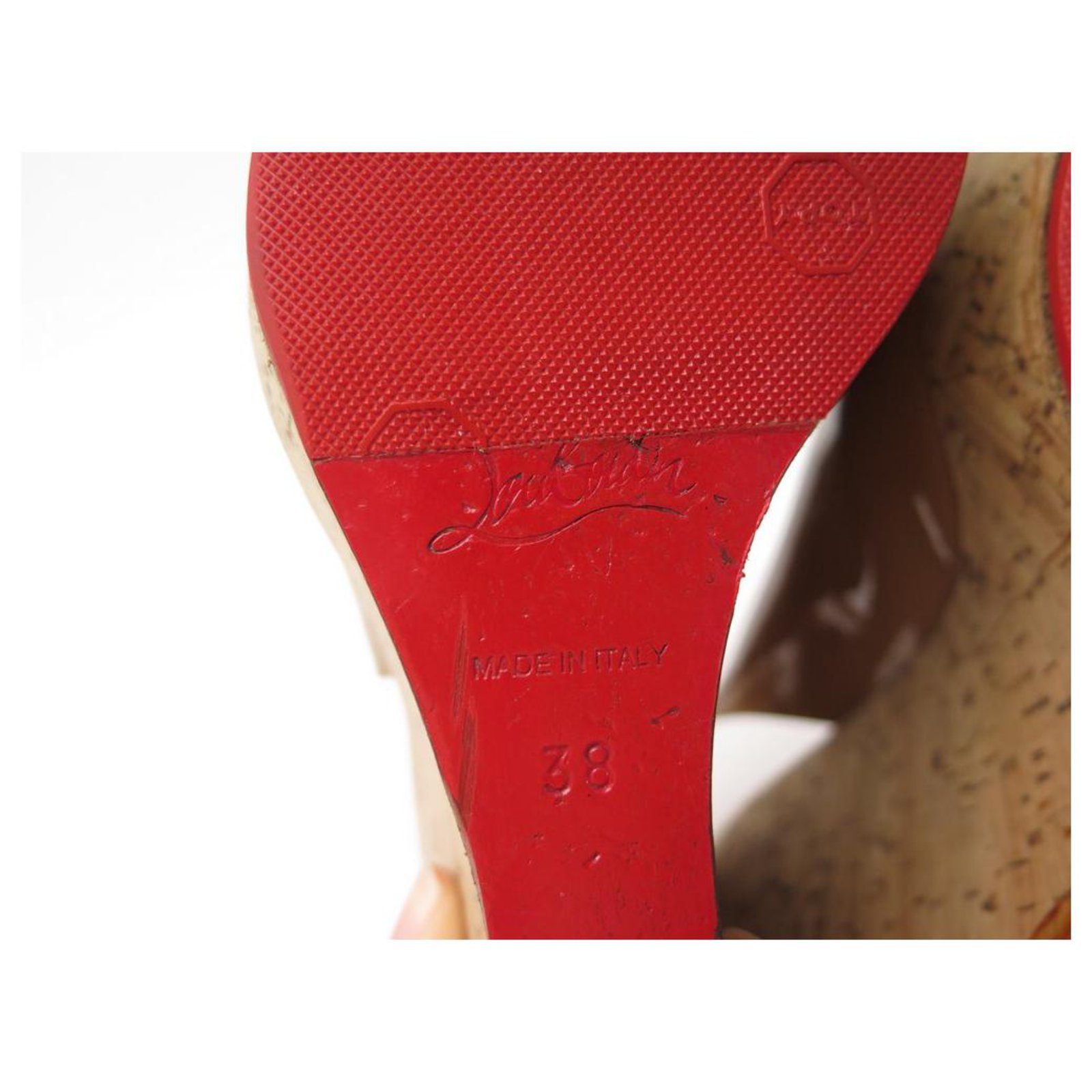 Christian Louboutin Jean Paul 120 Cork Wedge Sandals Red Patent Leather  Size 38