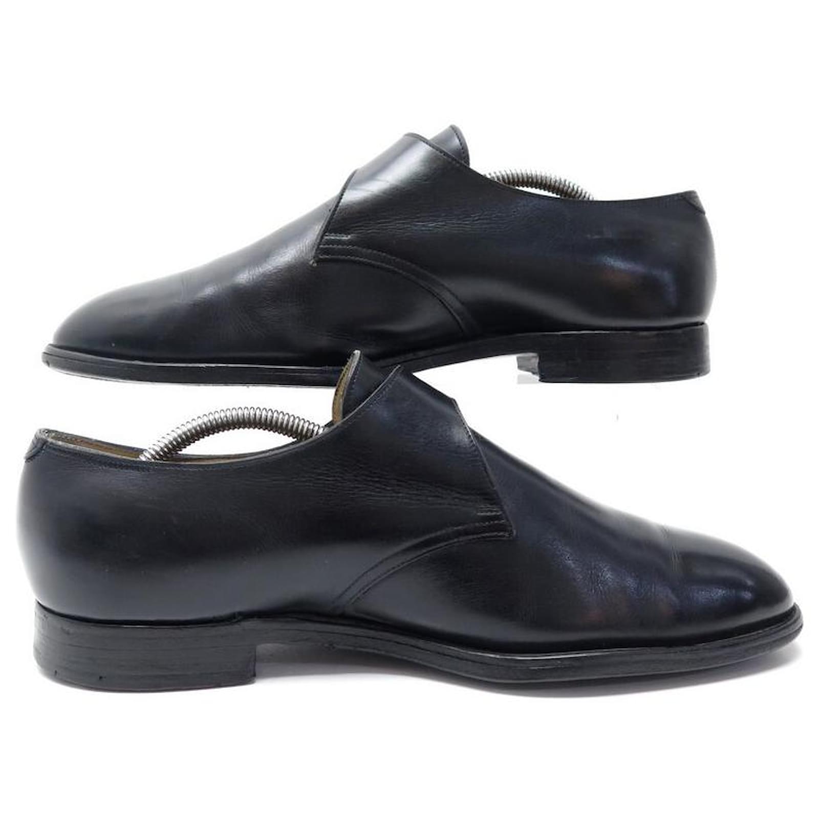 JOHN LOBB FOULD SHOES 8E 42 BLACK LEATHER BUCKLE LOAFERS + STRAPS